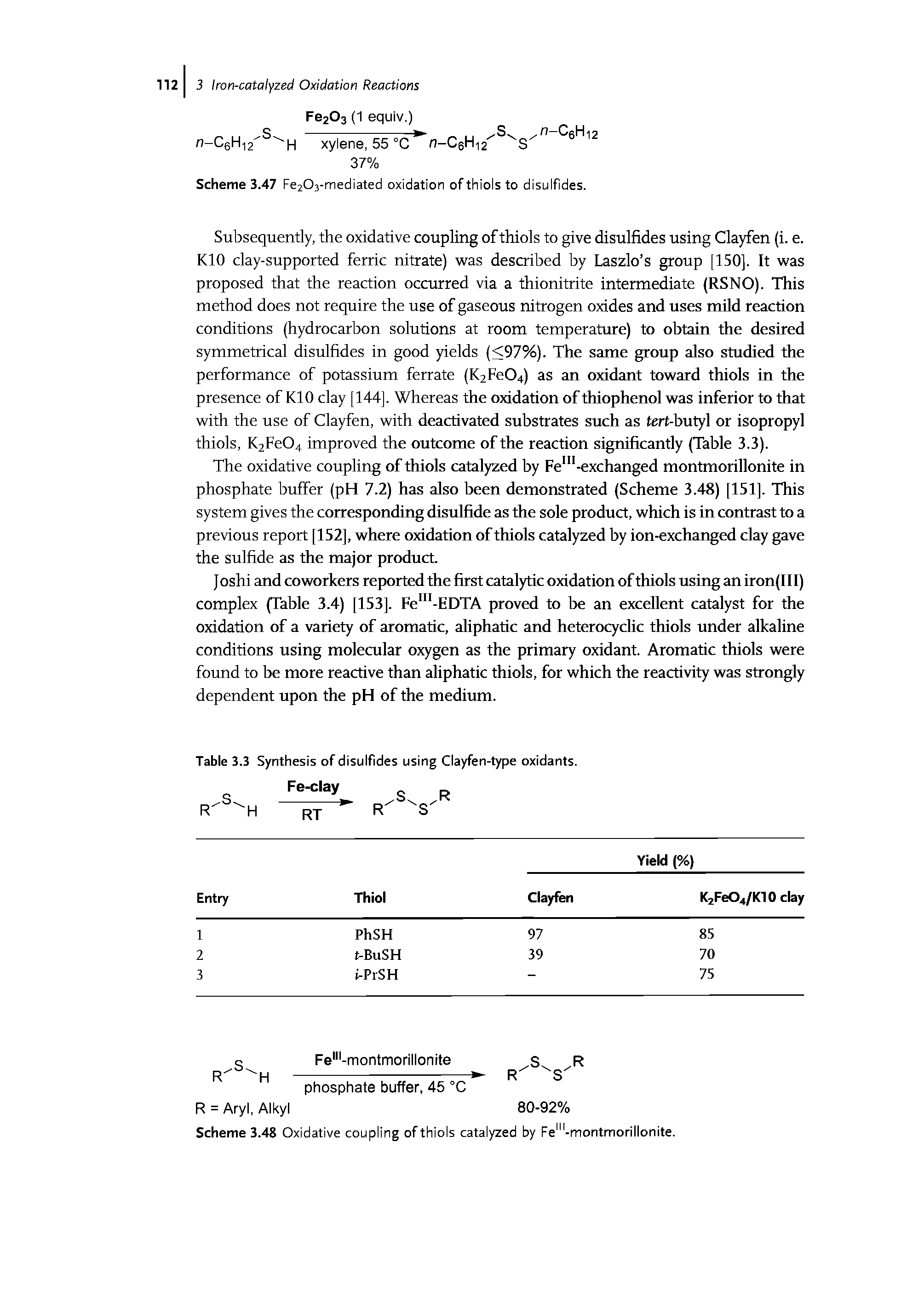 Scheme 3.48 Oxidative coupling of thiols catalyzed by Felll-montmorillonite.