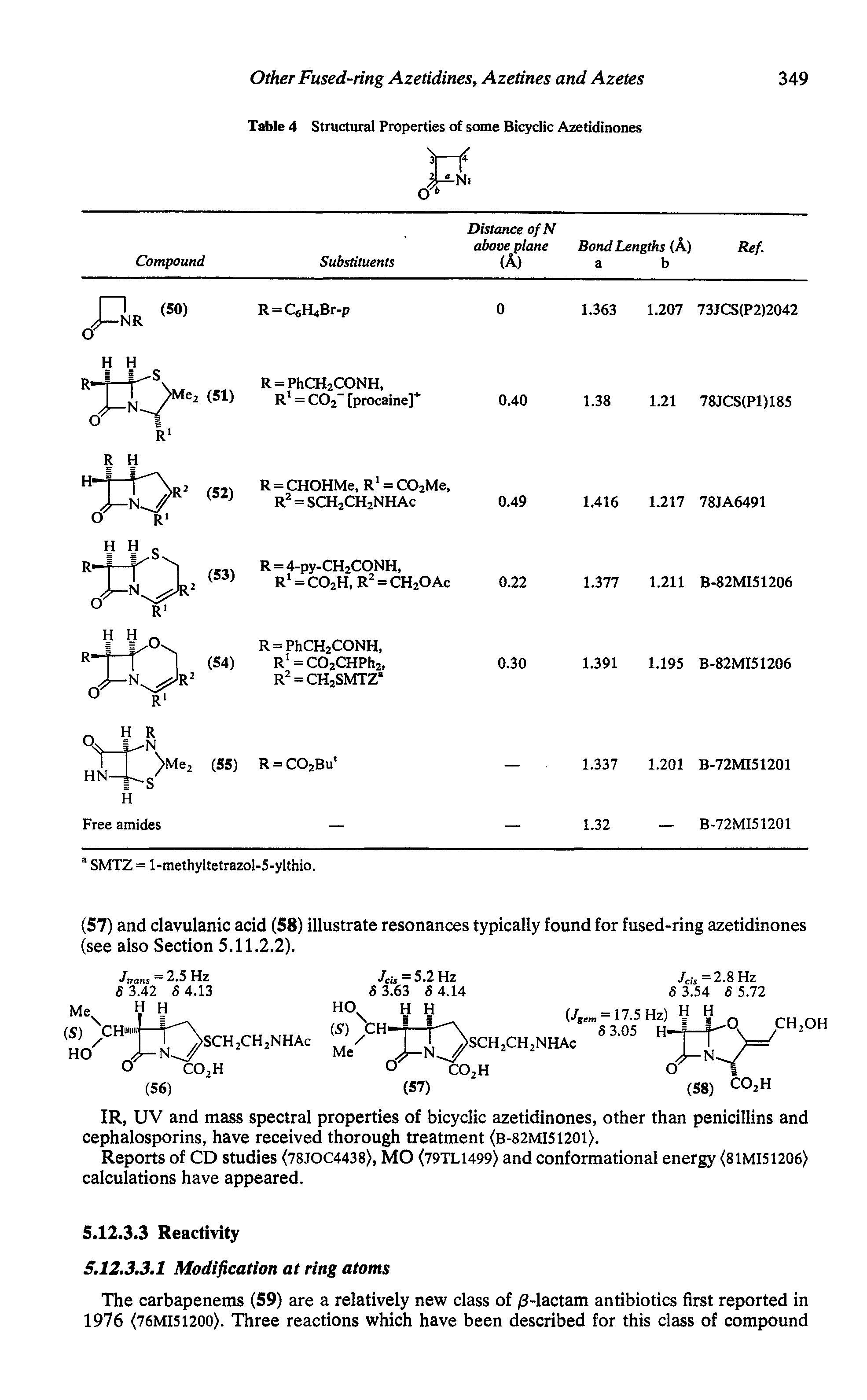 Table 4 Structural Properties of some Bicyclic Azetidinones...
