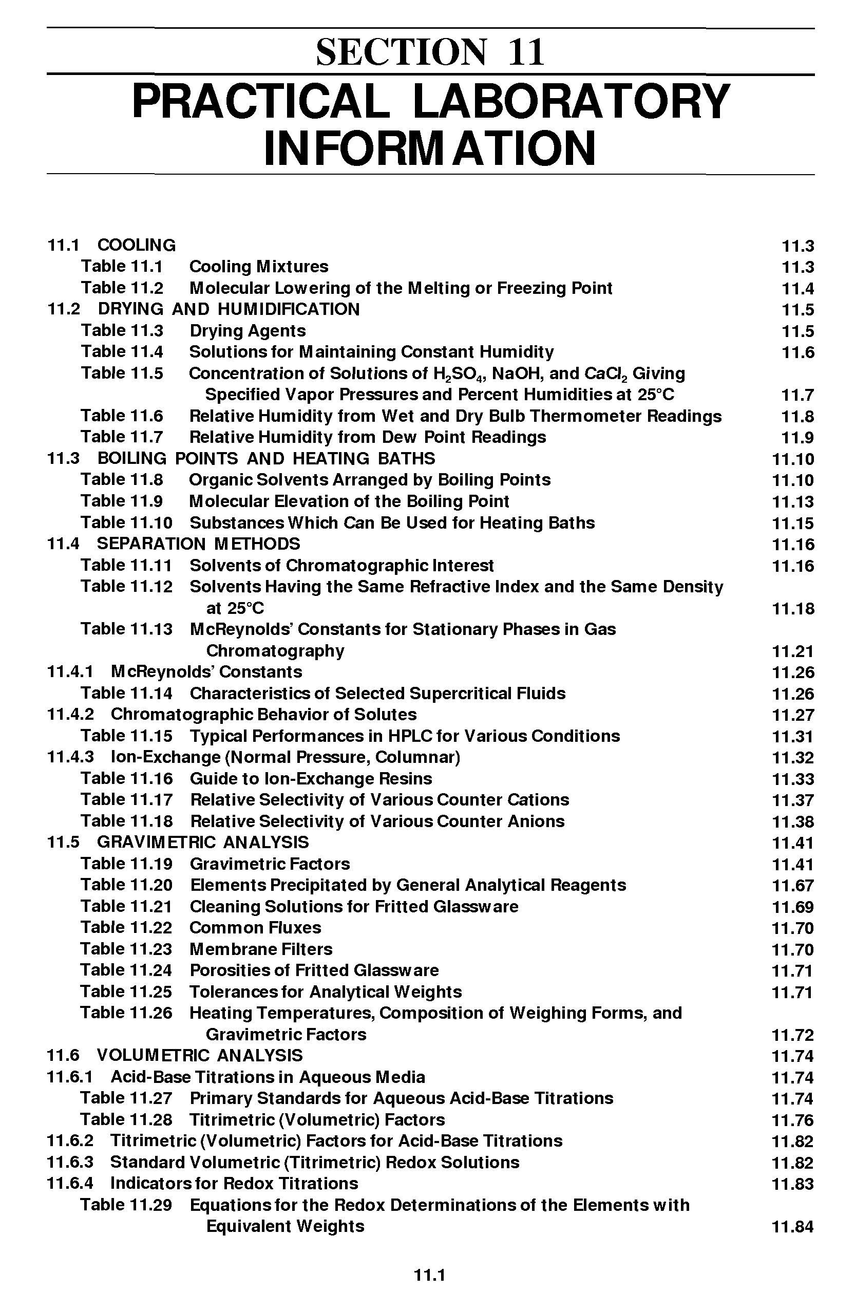 Table 11.29 Equations for the Redox Determinations of the Elements with Equivalent Weights...