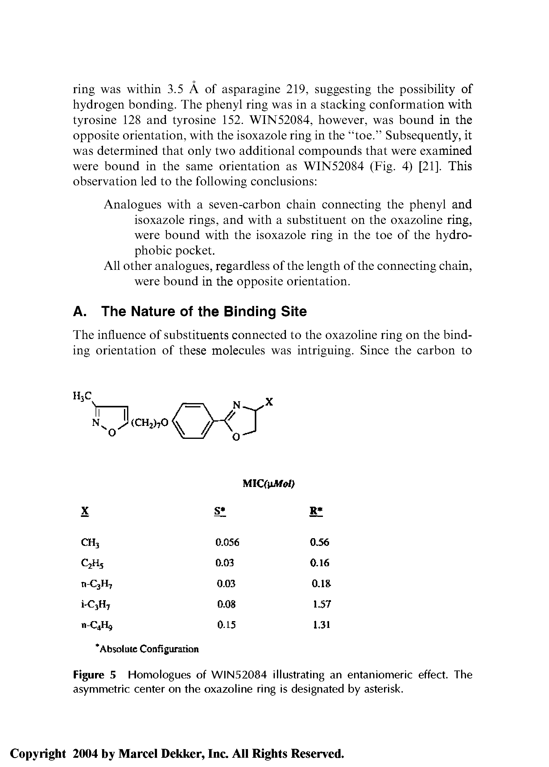 Figure 5 Homologues of WIN52084 illustrating an entaniomeric effect. The asymmetric center on the oxazoline ring is designated by asterisk.