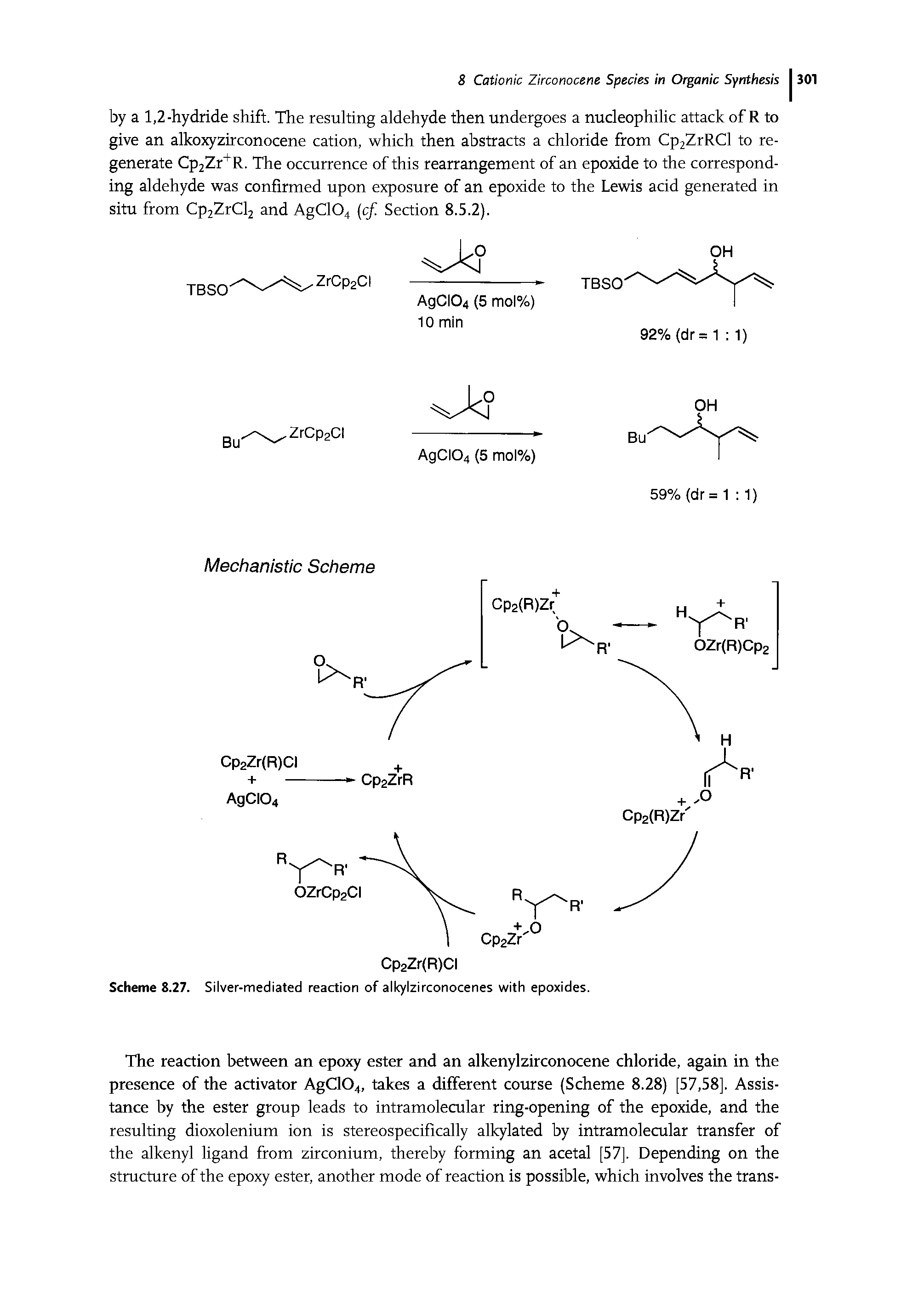 Scheme 8.27. Silver-mediated reaction of alkylzirconocenes with epoxides.