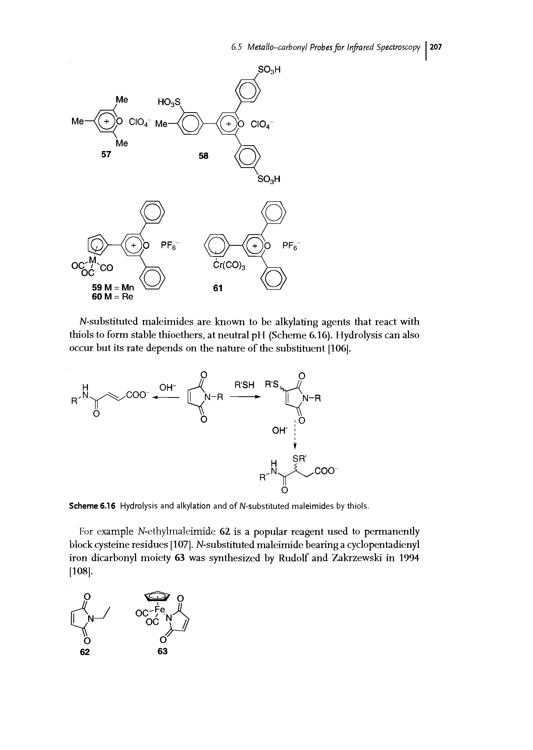 Scheme 6.16 Hydrolysis and alkylation and of N-substituted maleimides by thiols.