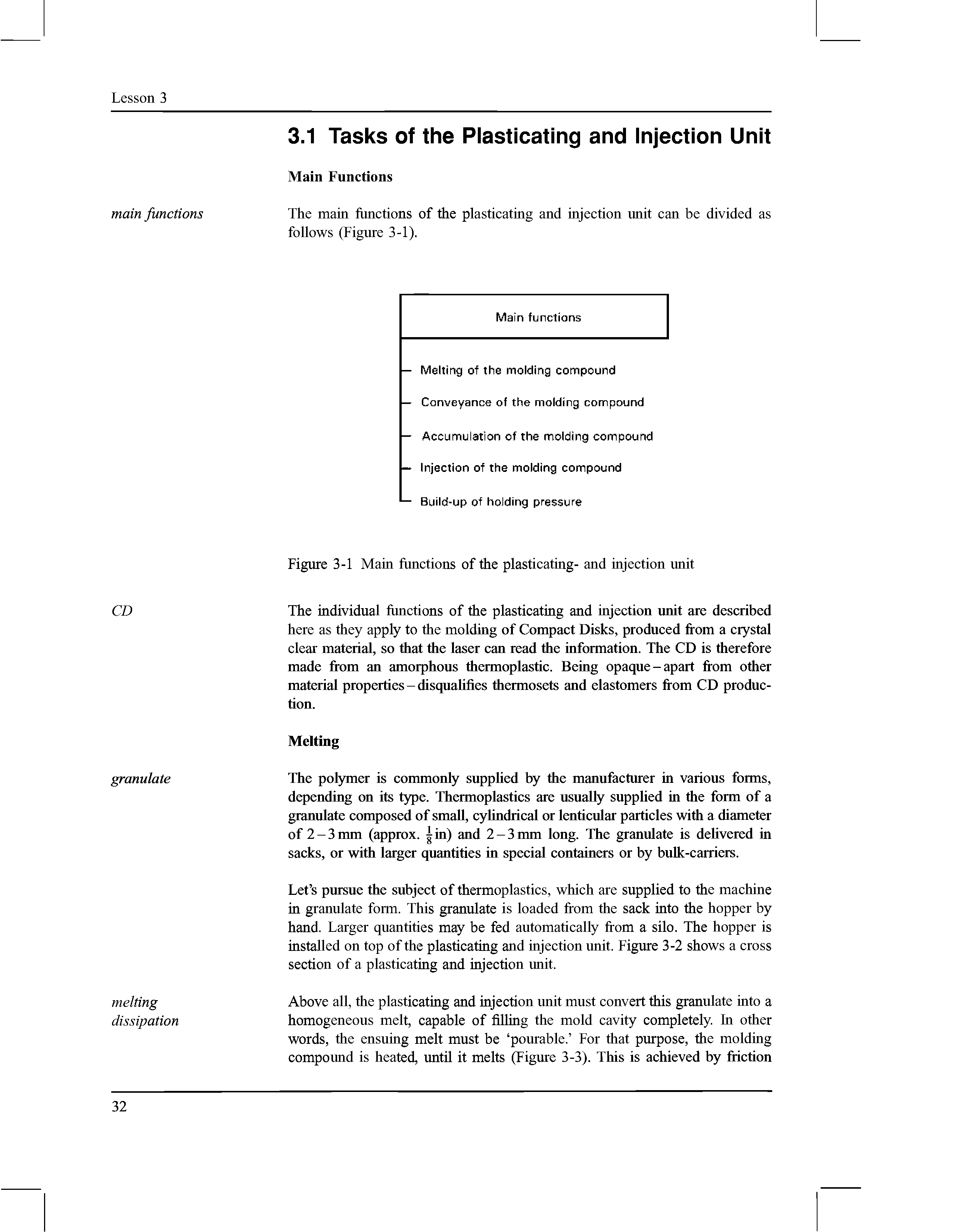 Figure 3-1 Main functions of the plasticating- and injection unit...