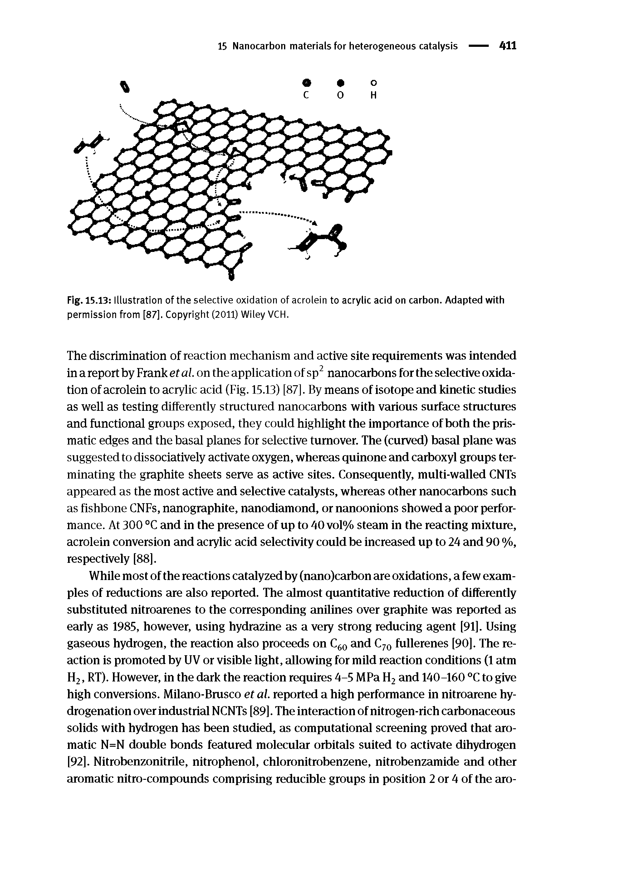 Fig. 15.13 Illustration of the selective oxidation of acrolein to acrylic acid on carbon. Adapted with permission from [87]. Copyright (2011) Wiley VCH.