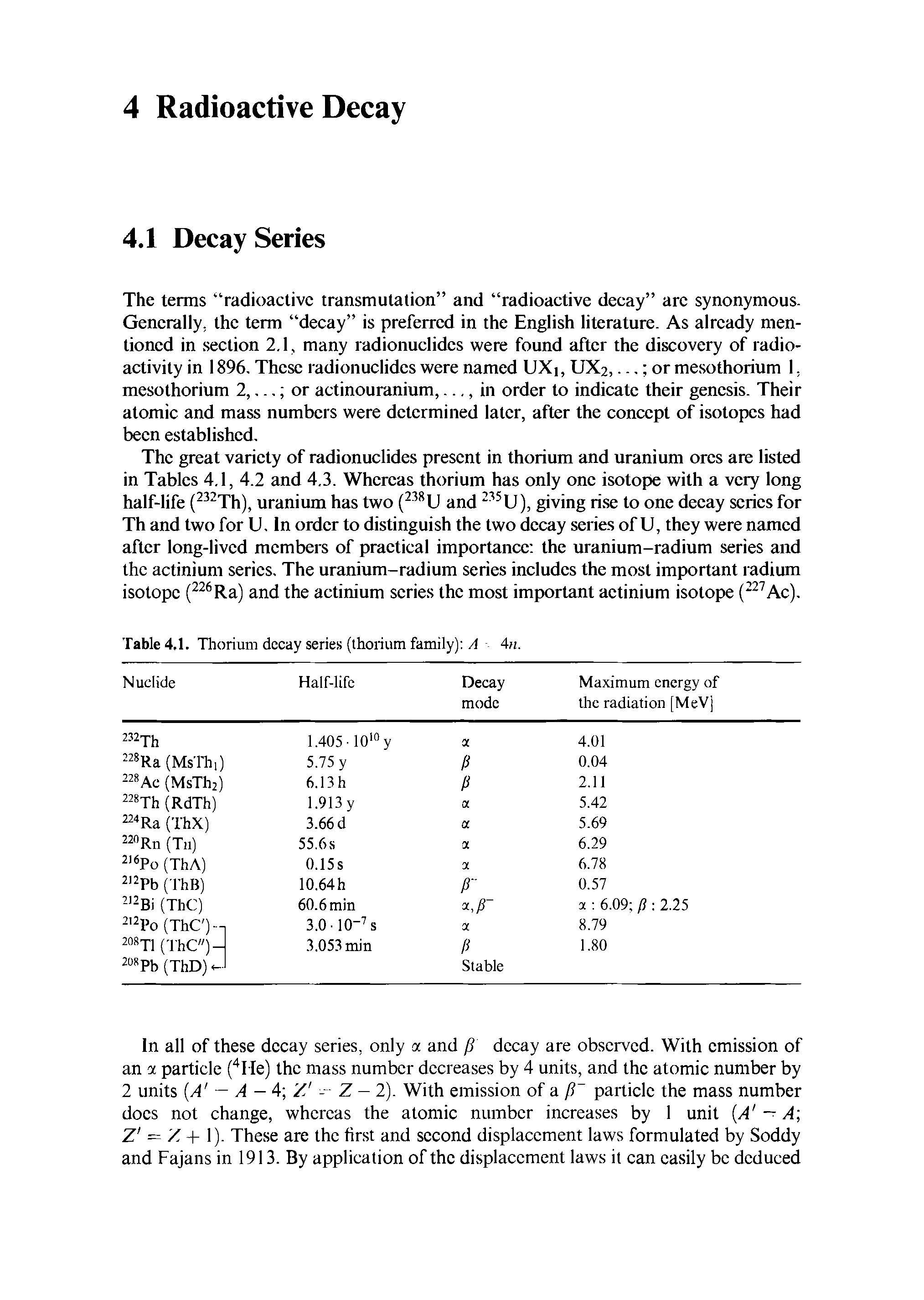 Table 4.1. Thorium decay series (thorium family) A An.