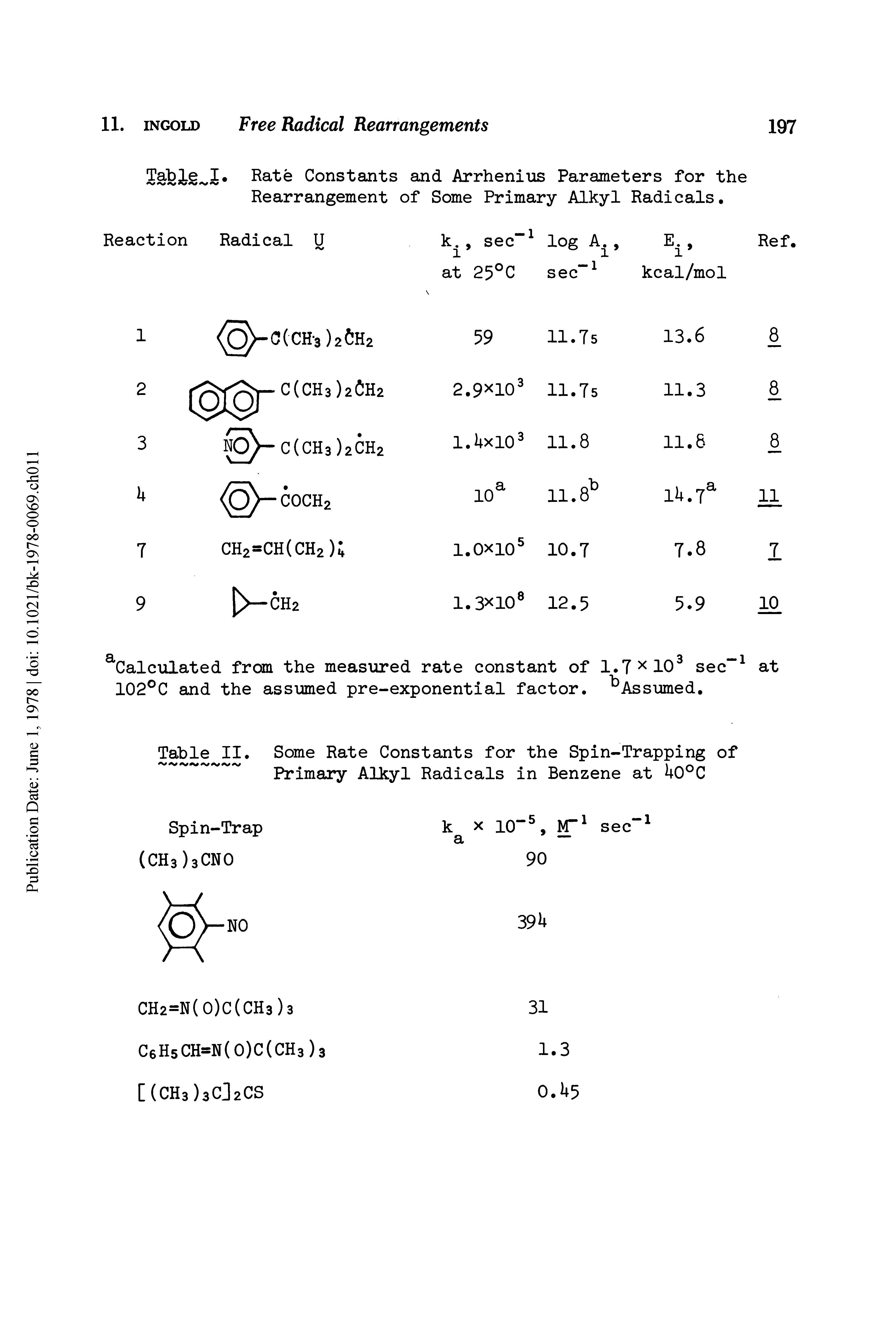 Table II. Some Rate Constants for the Spin-Trapping of Primary Alkyl Radicals in Benzene at i+0°C...