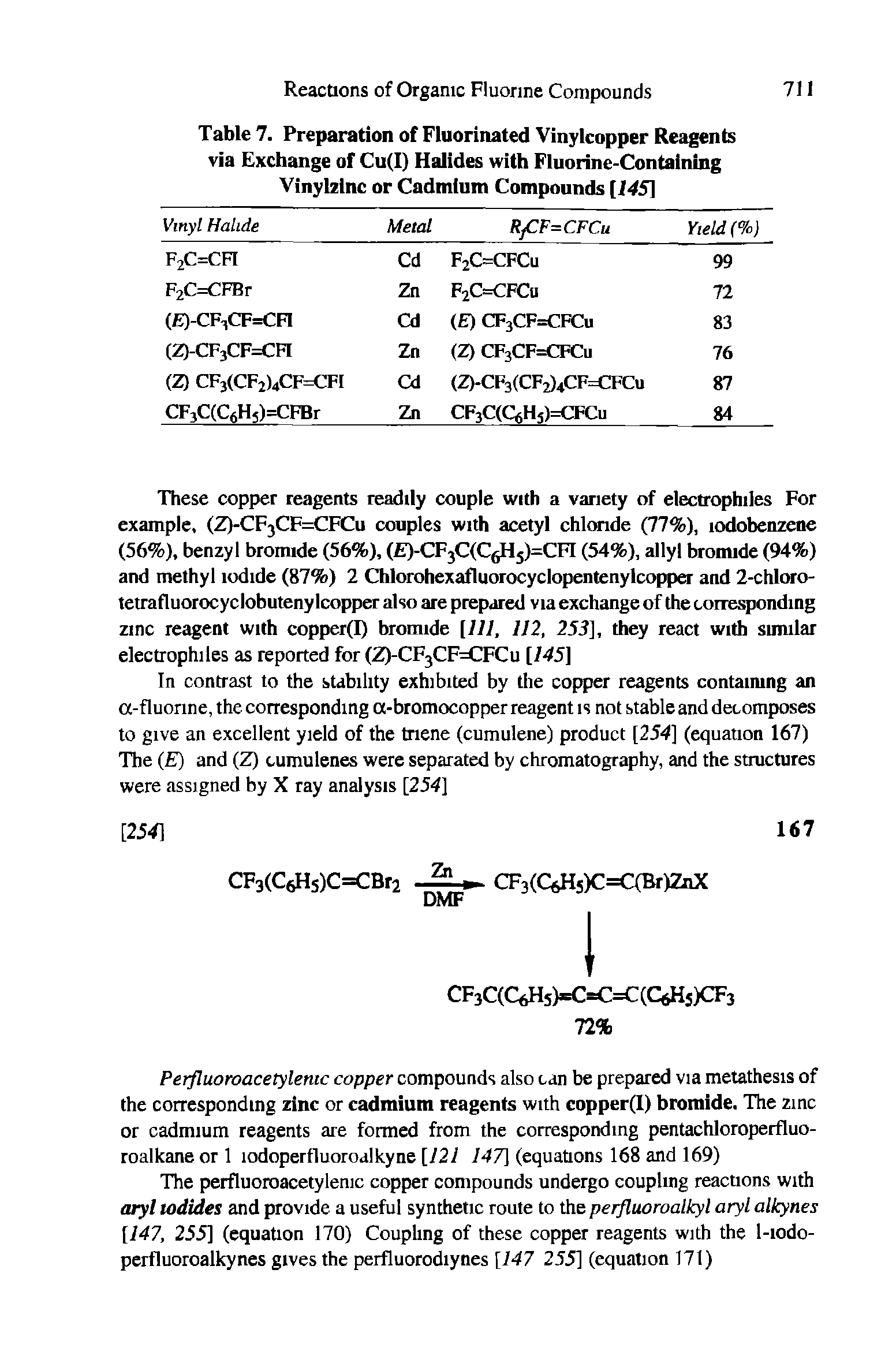 Table 7. Preparation of Fluorinated Vinylcopper Reagents via Exchange of Cu(I) Halides with Fluorine-Containing Vinylzinc or Cadmium Compounds [145]...