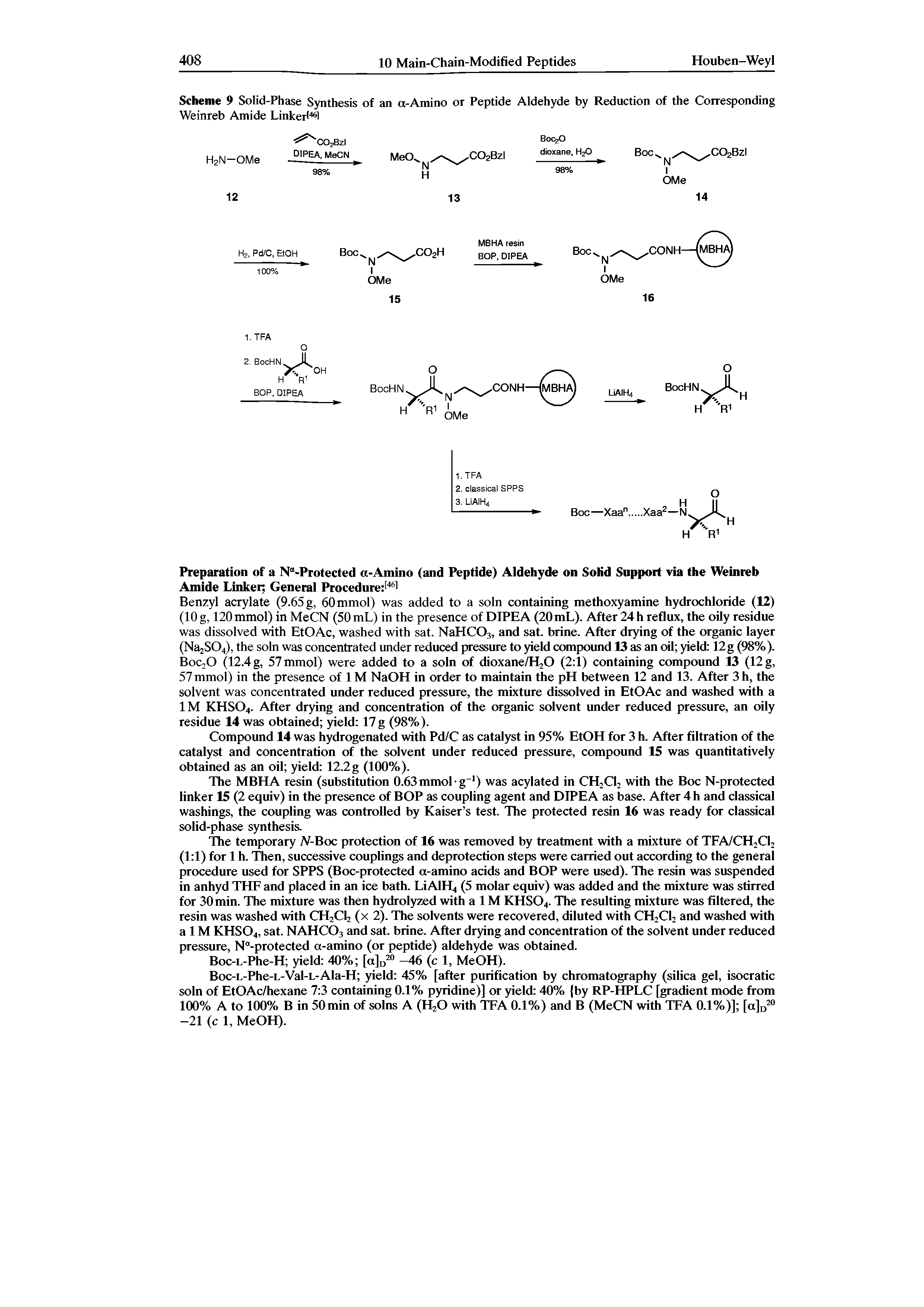Scheme 9 Solid-Phase Synthesis of an a-Amino or Peptide Aldehyde by Reduction of the Corresponding Weinreb Amide LinkerN...