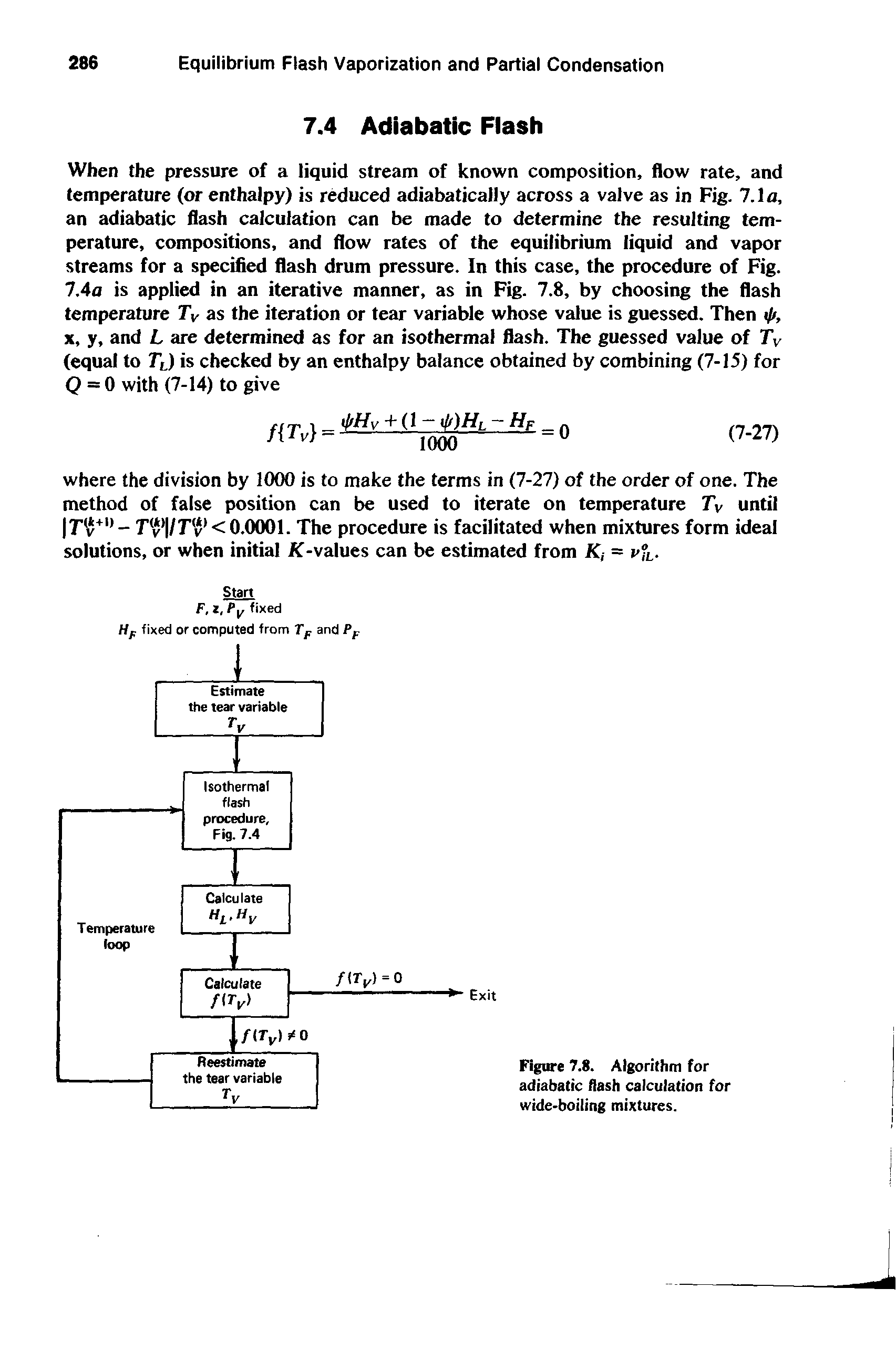 Figure 7.8. Algorithm for adiabatic flash calculation for wide-boiling mixtures.