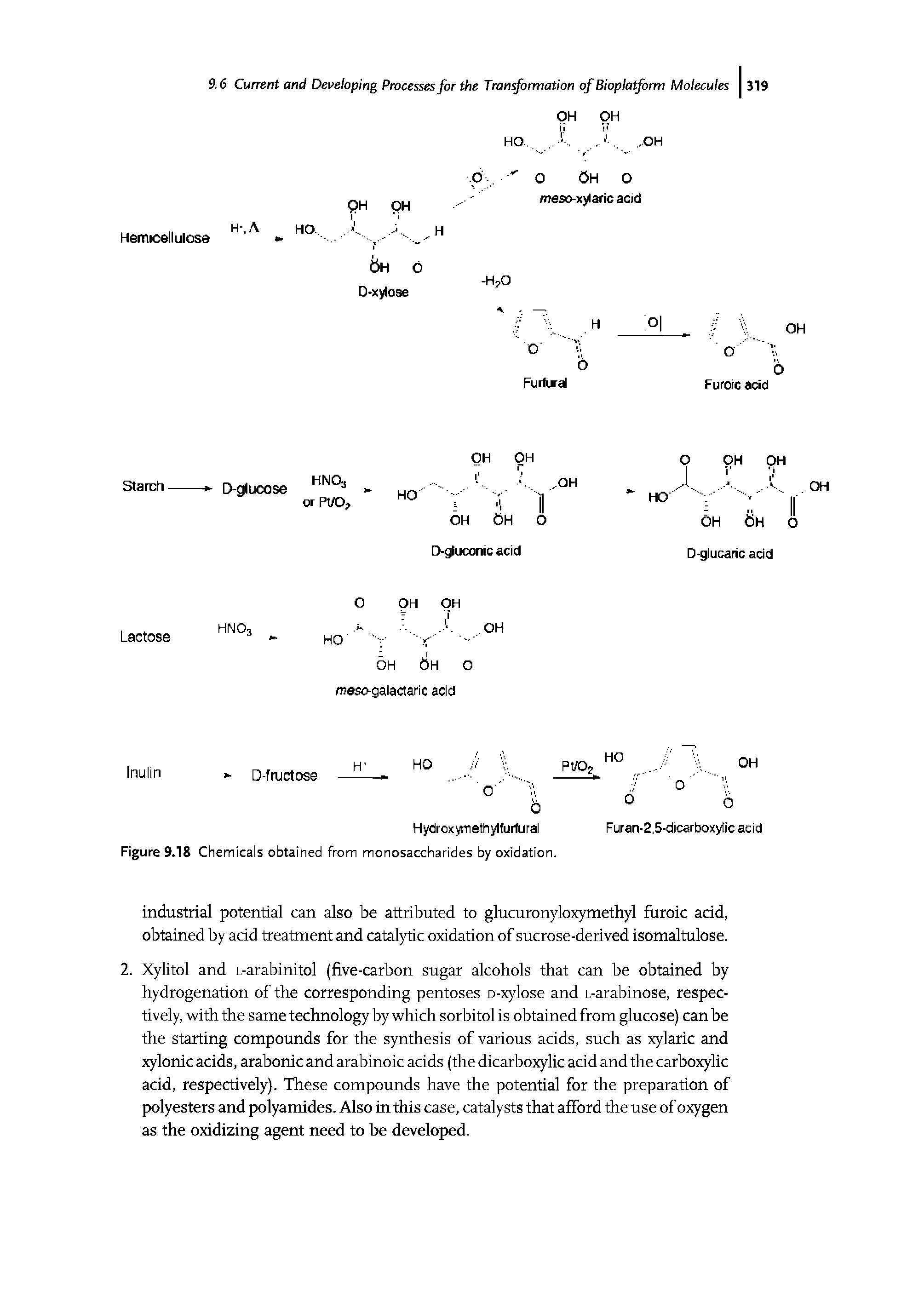 Figure 9.18 Chemicals obtained from monosaccharides by oxidation.