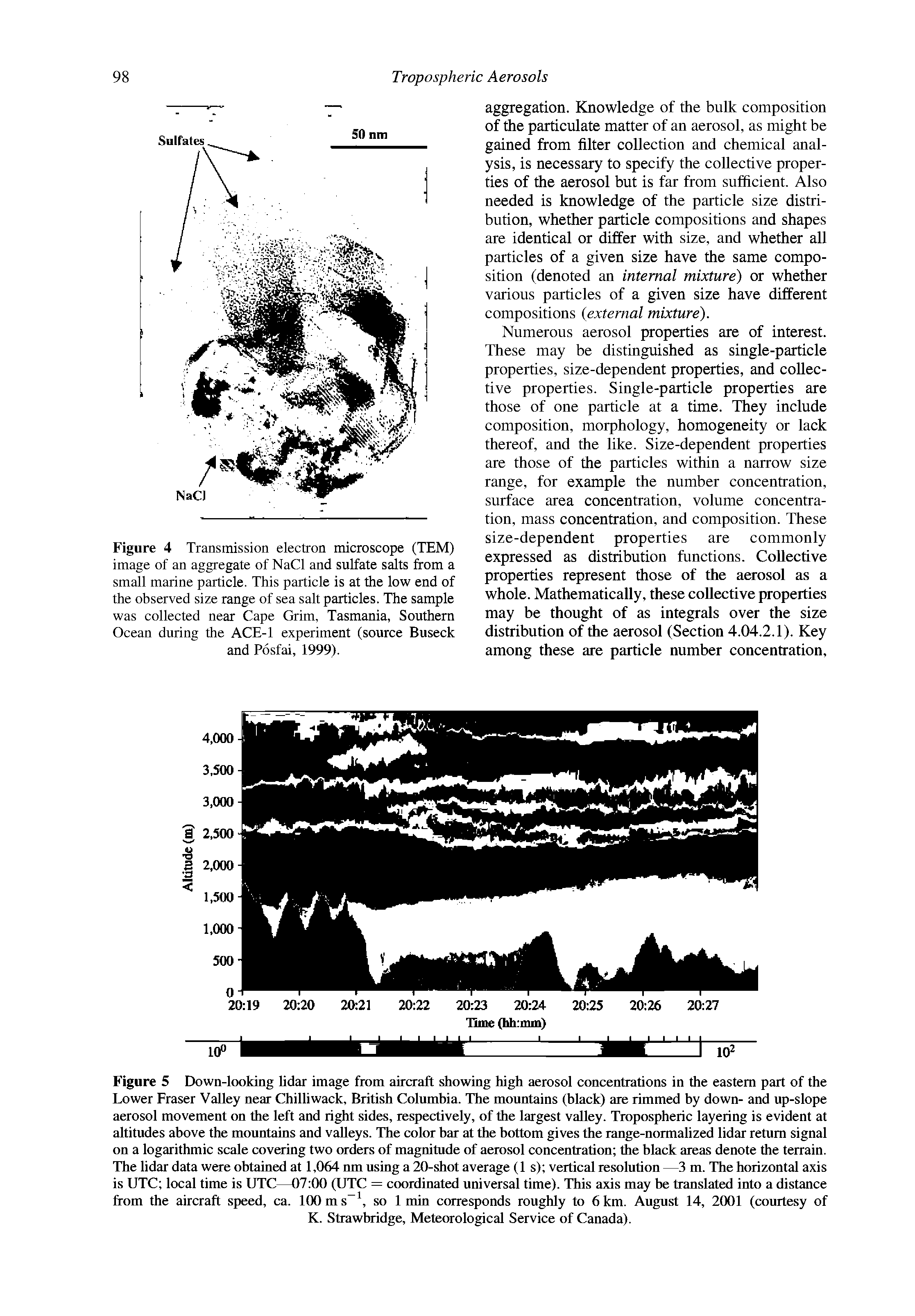 Figure 4 Transmission electron microscope (TEM) image of an aggregate of NaCl and sulfate salts from a small marine particle. This particle is at the low end of the observed size range of sea salt particles. The sample was collected near Cape Grim, Tasmania, Southern Ocean during the ACE-1 experiment (source Buseck and Posfai, 1999).