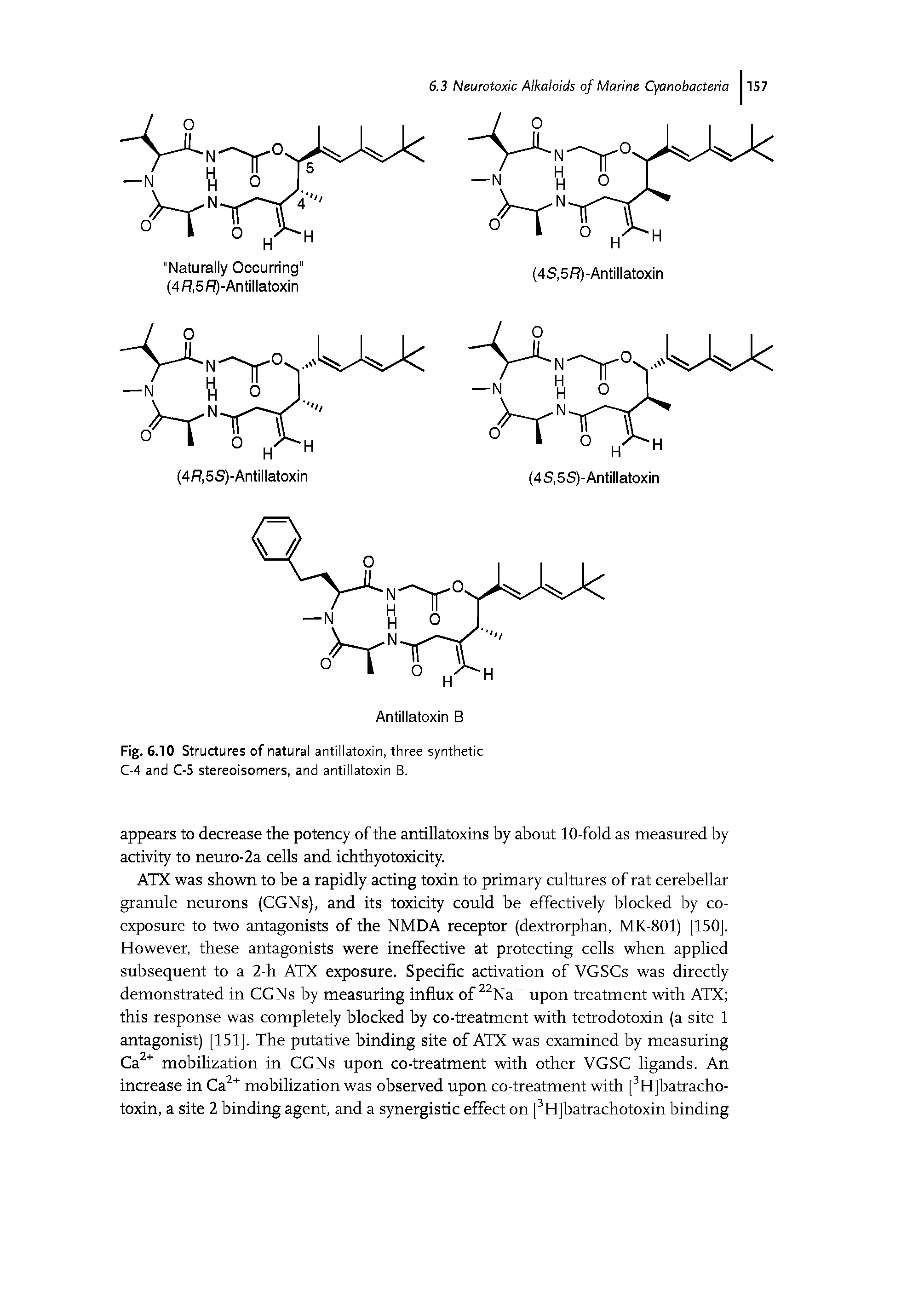 Fig. 6.10 Structures of natural antillatoxin, three synthetic C-4 and C-5 stereoisomers, and antillatoxin B.