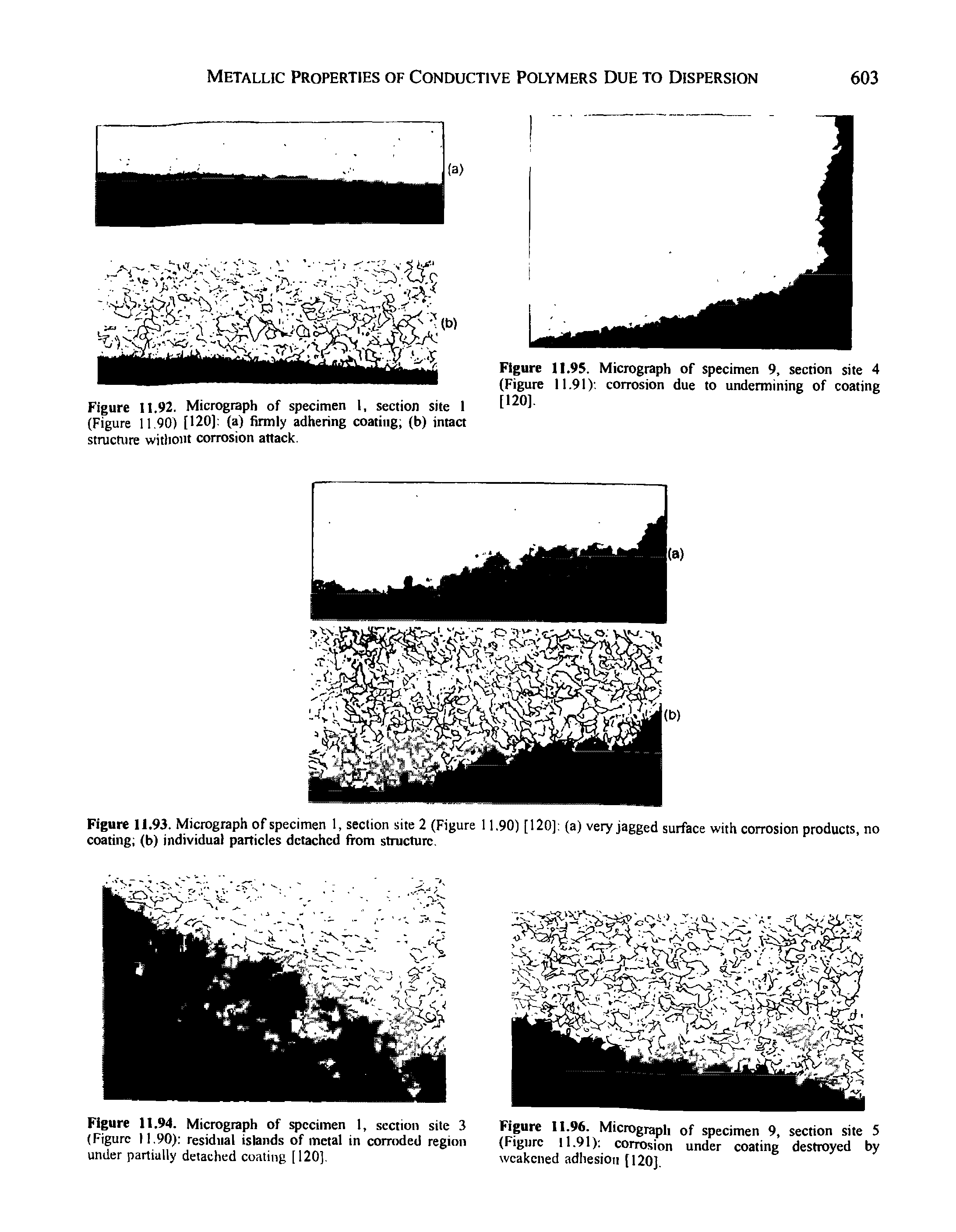 Figure 11.96. Micrograph of specimen 9, section site 5 (Figure 11.91) corrosion under coating destroyed by weakened adhesion [120],...