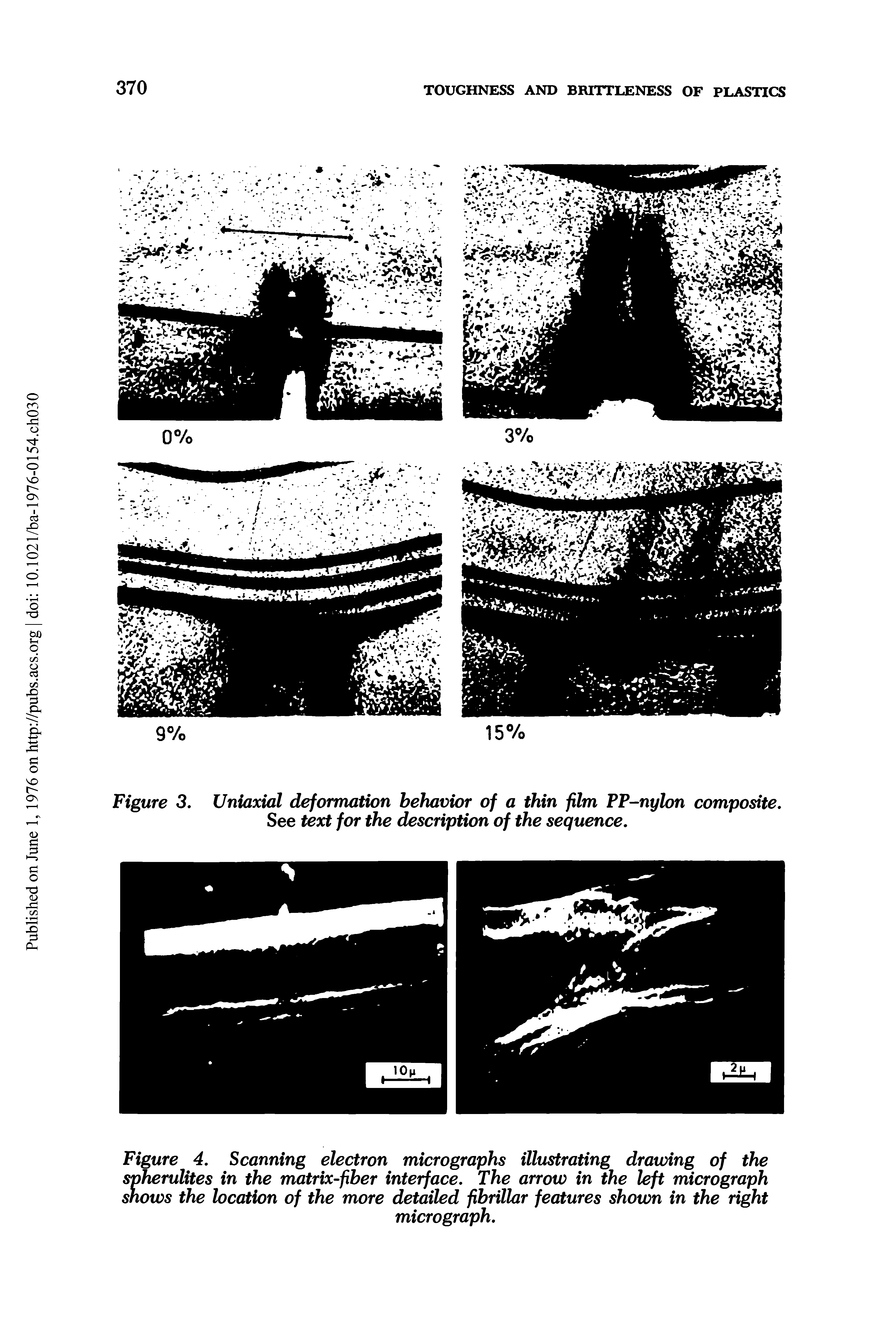 Figure 3. Uniaxial deformation behavior of a thin film PP-nylon composite. See text for the description of the sequence.