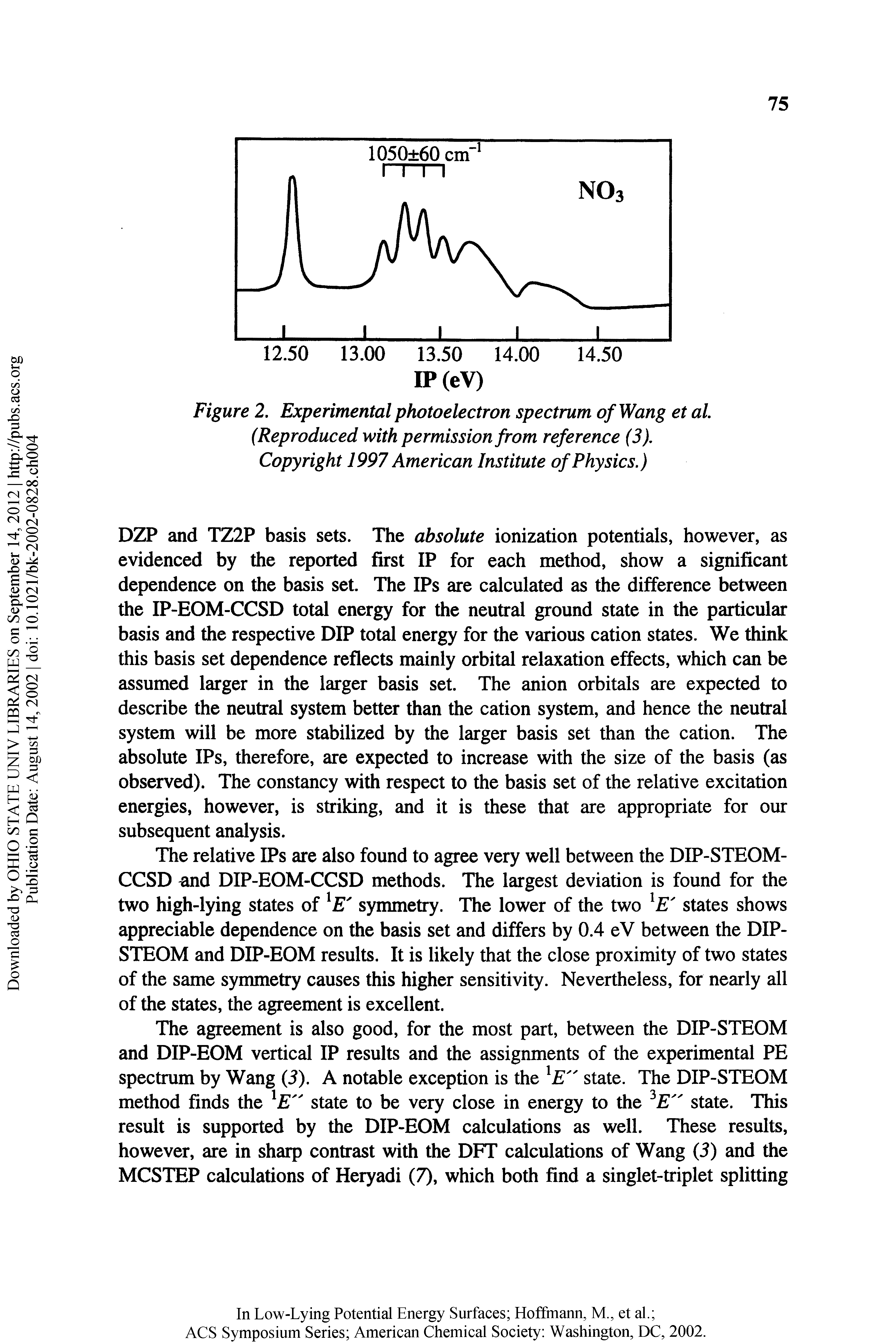 Figure 2. Experimental photoelectron spectrum of Wang et al (Reproduced with permission from reference (3), Copyright 1997 American Institute of Physics.)...