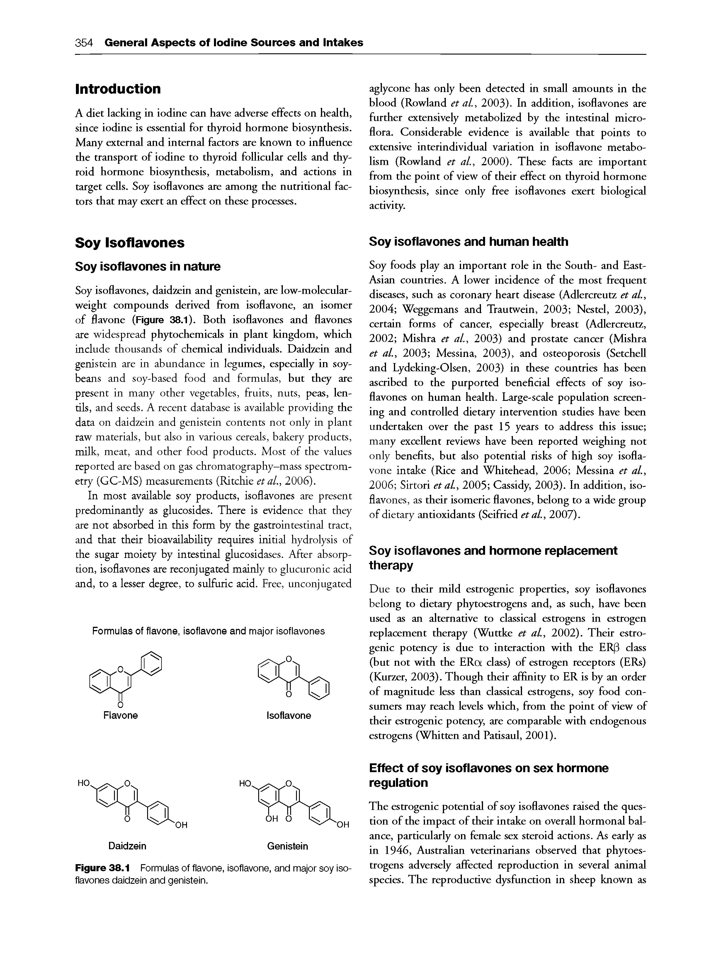 Figure 38.1 Formulas of flavone, Isoflavone, and major soy Isoflavones daidzein and genistein.