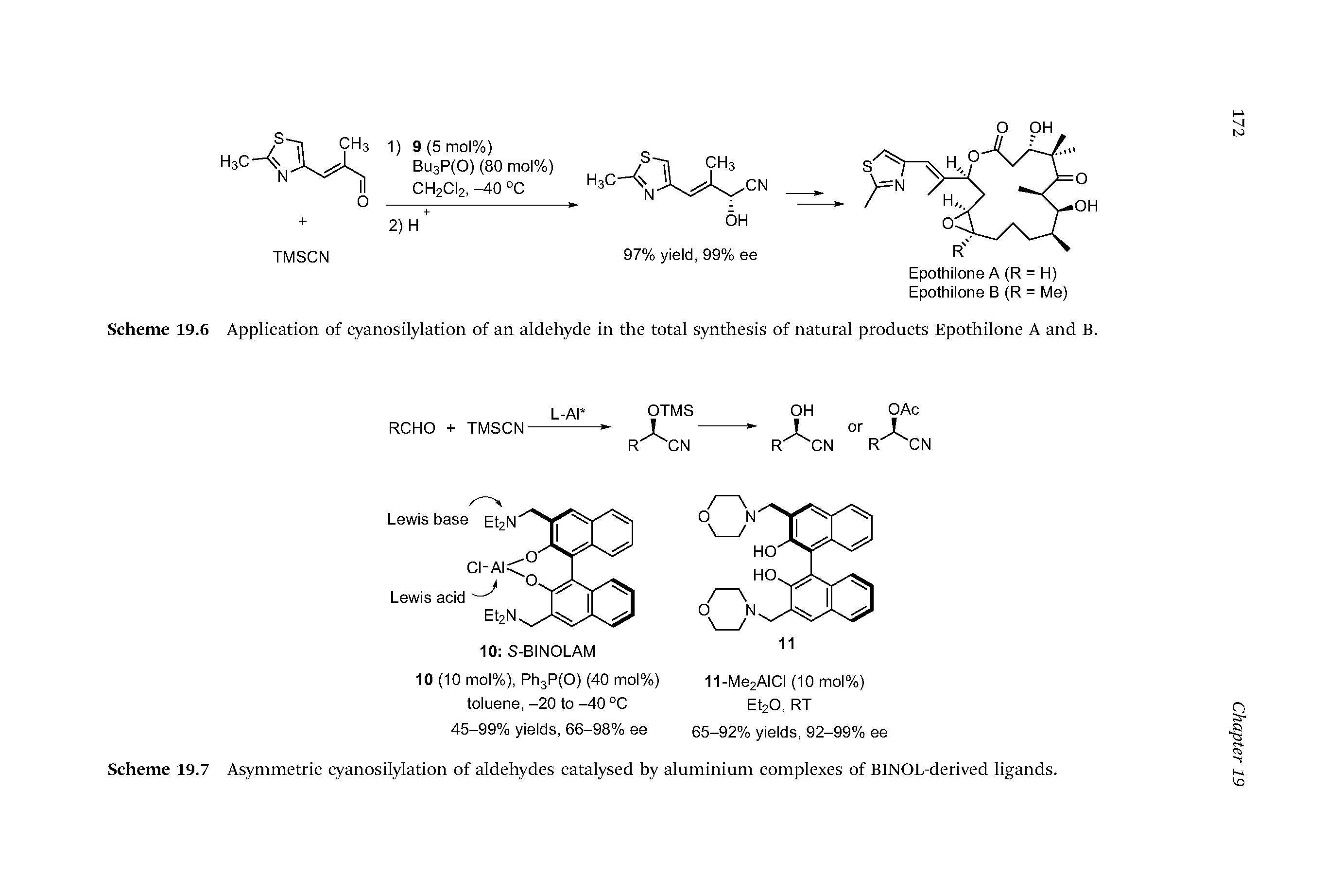 Scheme 19.7 Asymmetric cyanosilylation of aldehydes catalysed by aluminium complexes of BINOL-derived ligands.