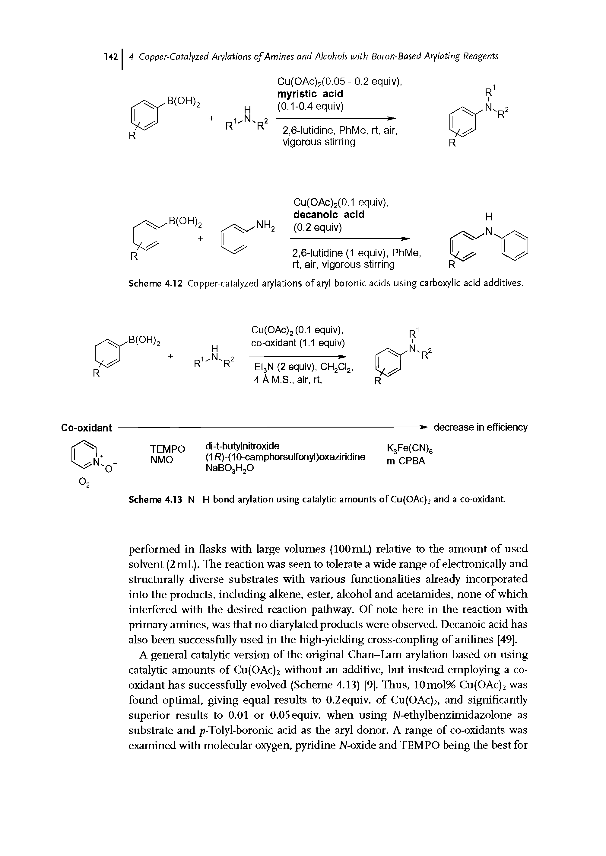 Scheme 4.12 Copper-catalyzed arylations of aryl boronic acids using carboxylic acid additives.