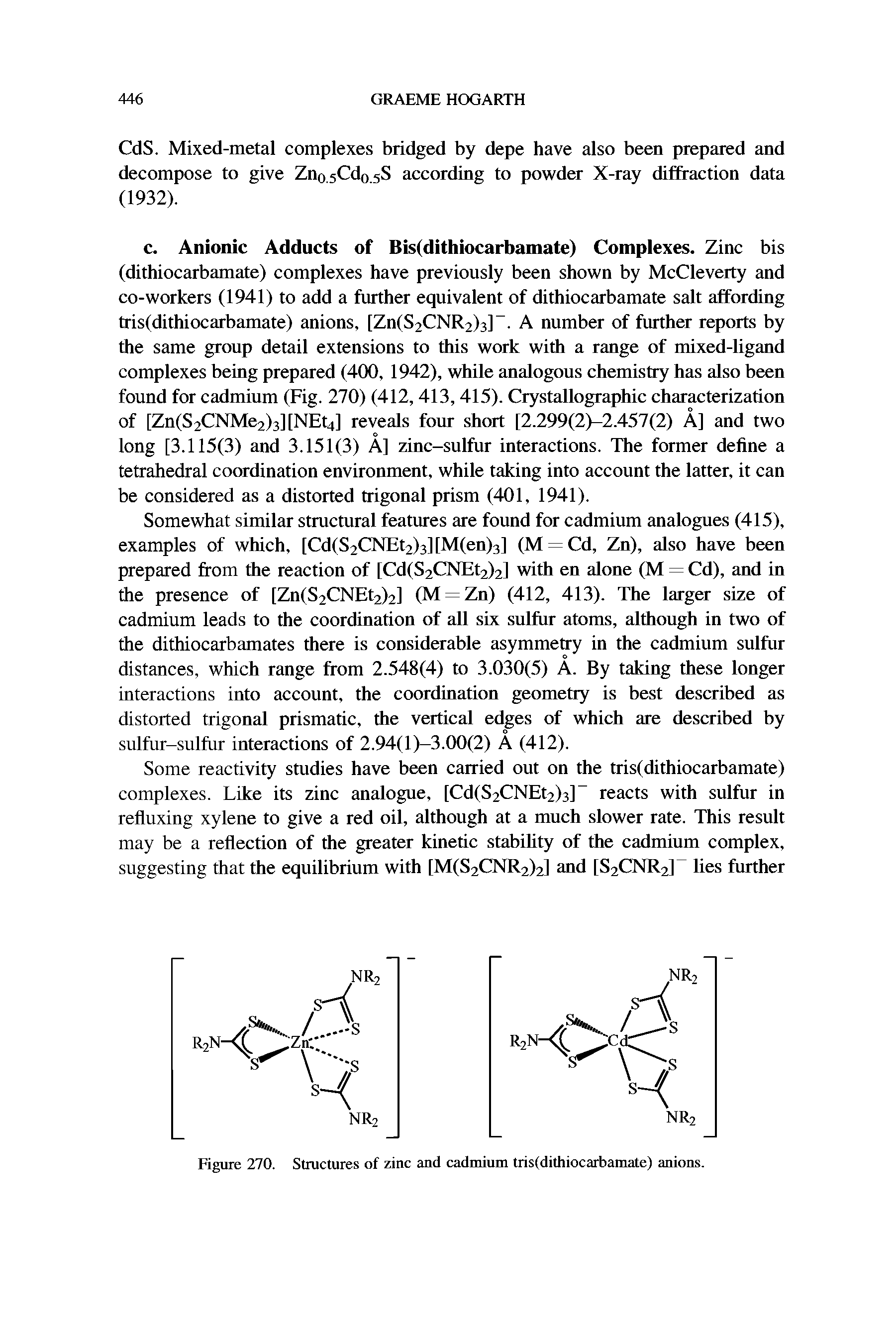 Figure 270. Structures of zinc and cadmium tris(dithiocarbamate) anions.