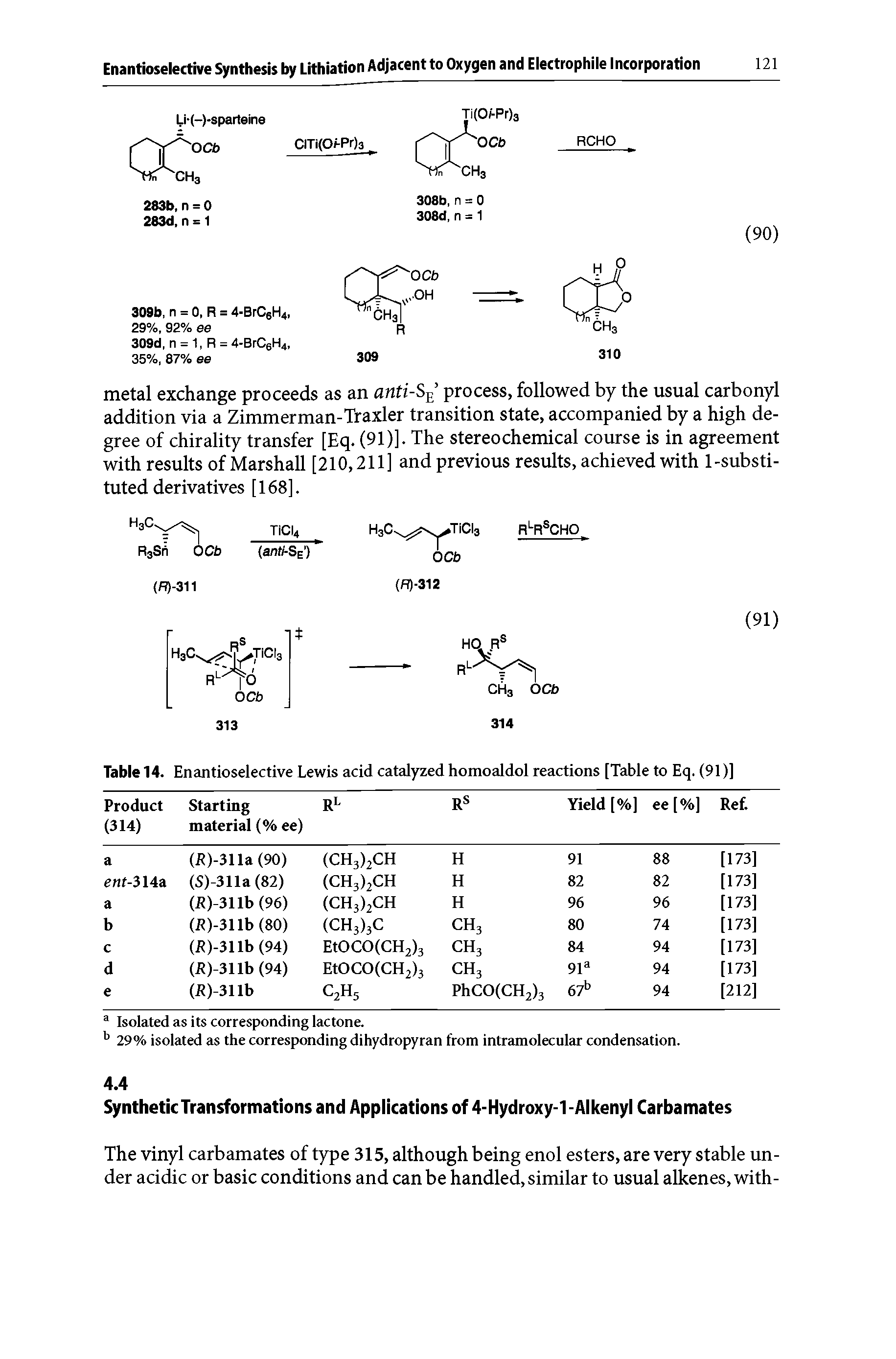 Table 14. Enantioselective Lewis acid catalyzed hoinoaldol reactions [Table to Eq. (91)]...