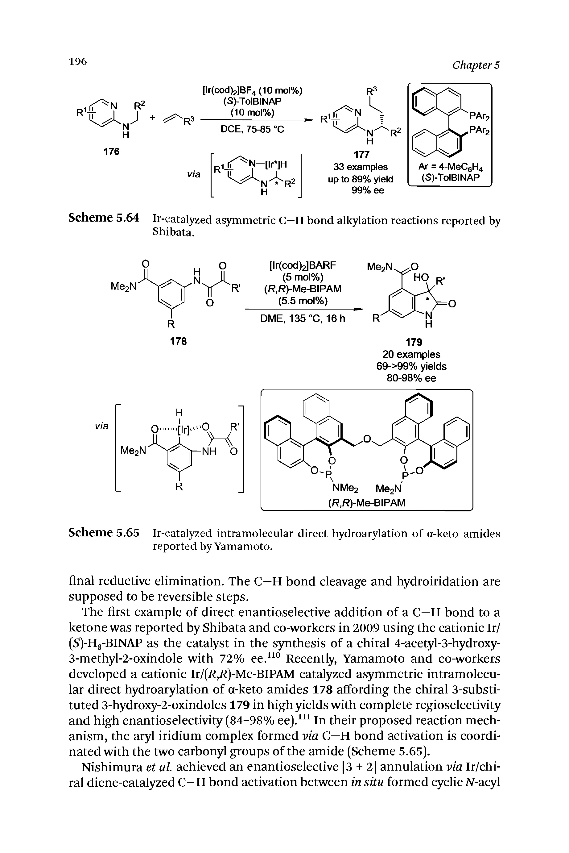 Scheme 5.65 Ir-catalyzed intramolecular direct hydroarylation of a-keto amides reported by Yamamoto.