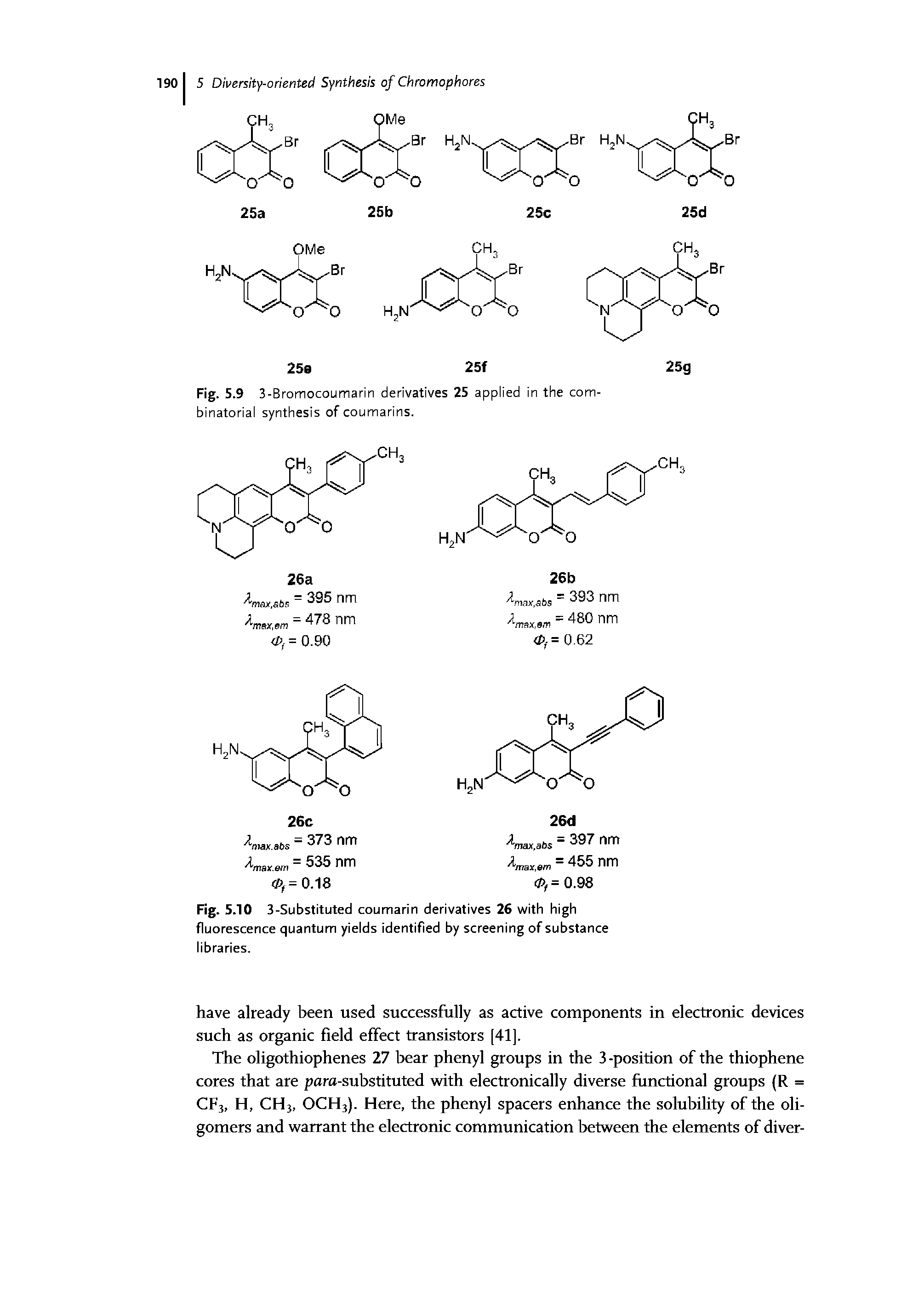 Fig. 5.10 3-Substituted coumarin derivatives 26 with high fluorescence quantum yields identified by screening of substance libraries.