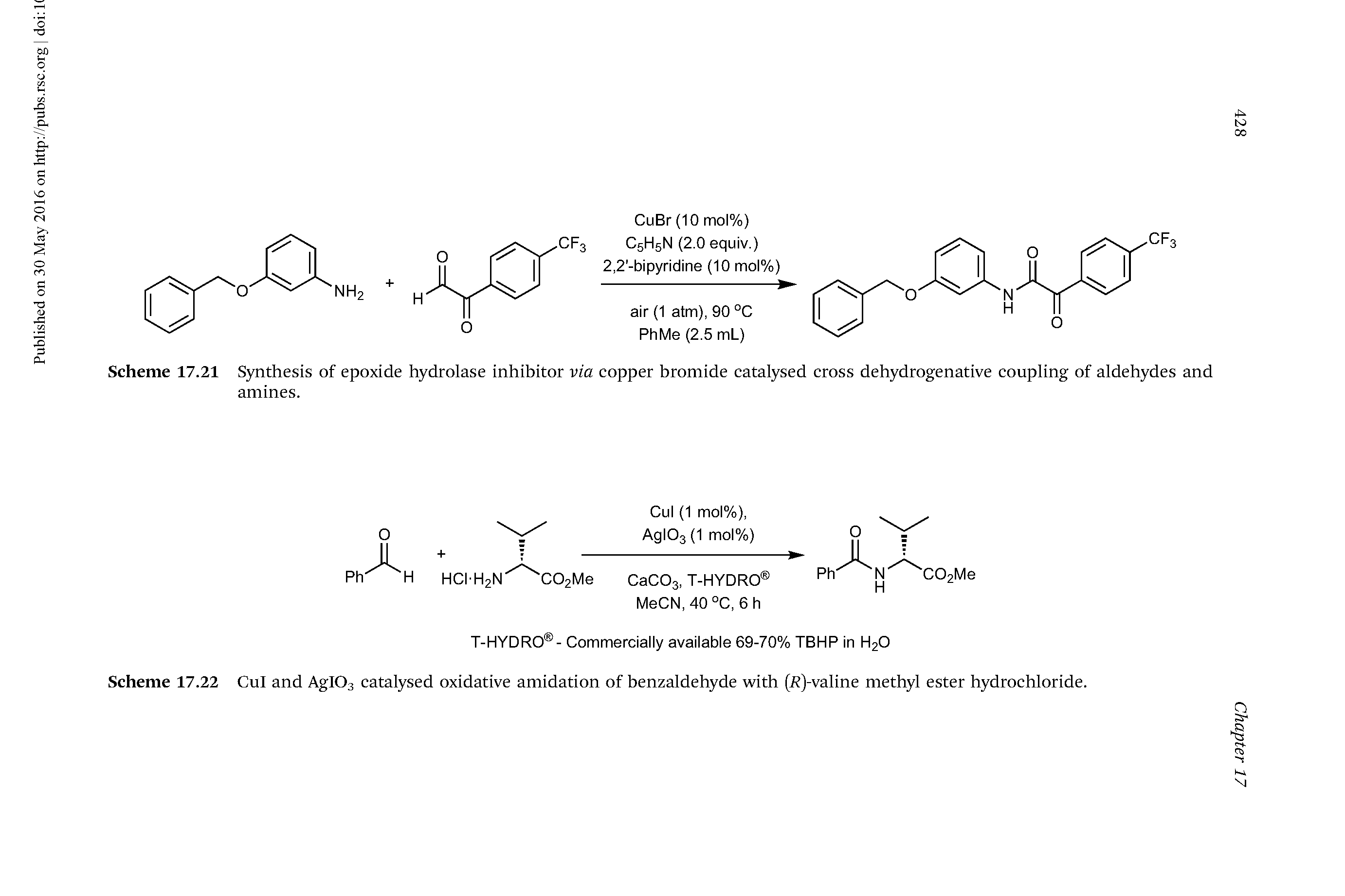 Scheme 17.22 Cul and AglOa catalysed oxidative amidation of benzaldehyde with (i )-valine methyl ester hydrochloride.