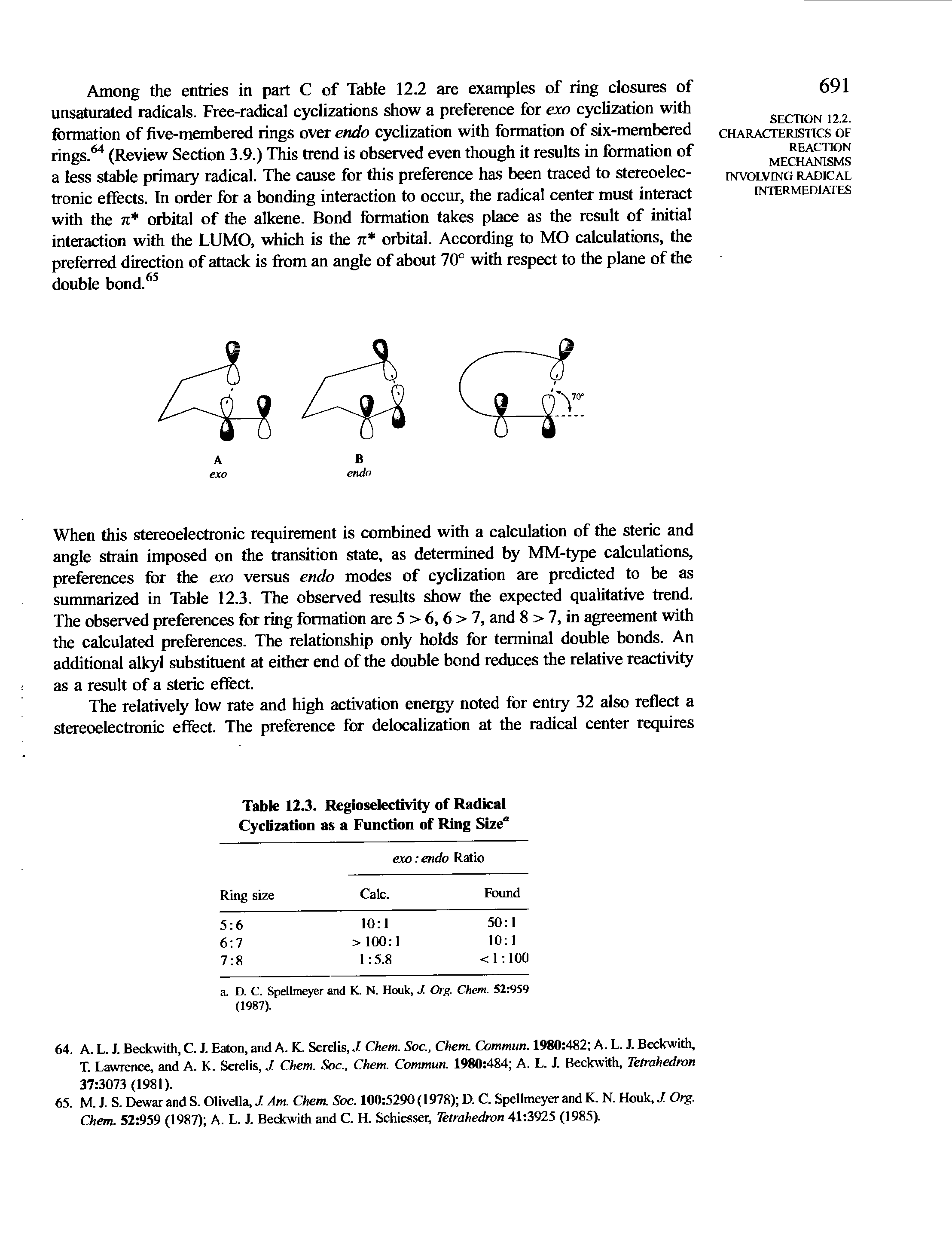 Table 12.3. Regioselectivity of Radical Cyclization as a Function of Ring Size "...