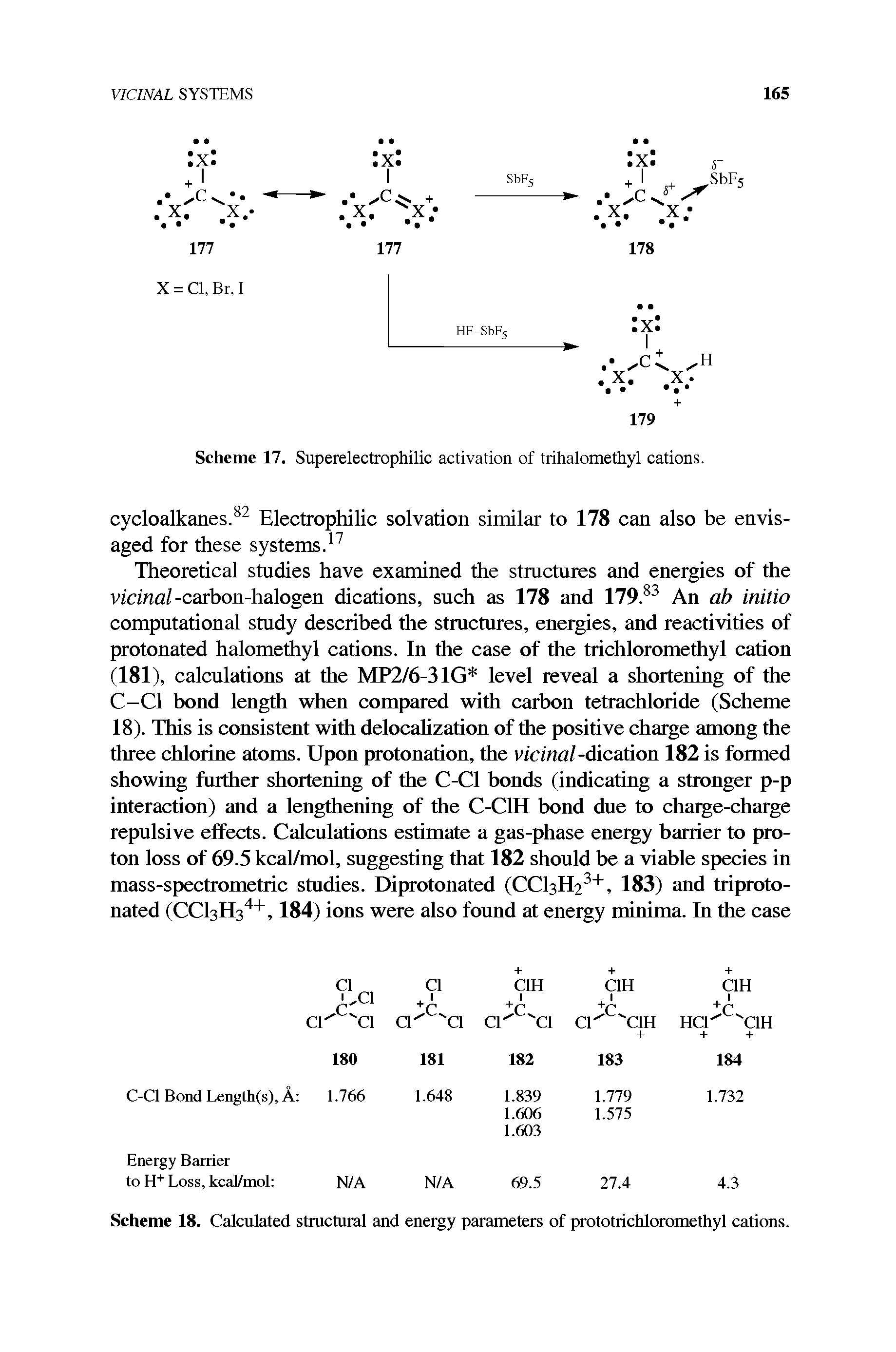 Scheme 18. Calculated structural and energy parameters of prototrichloromethyl cations.