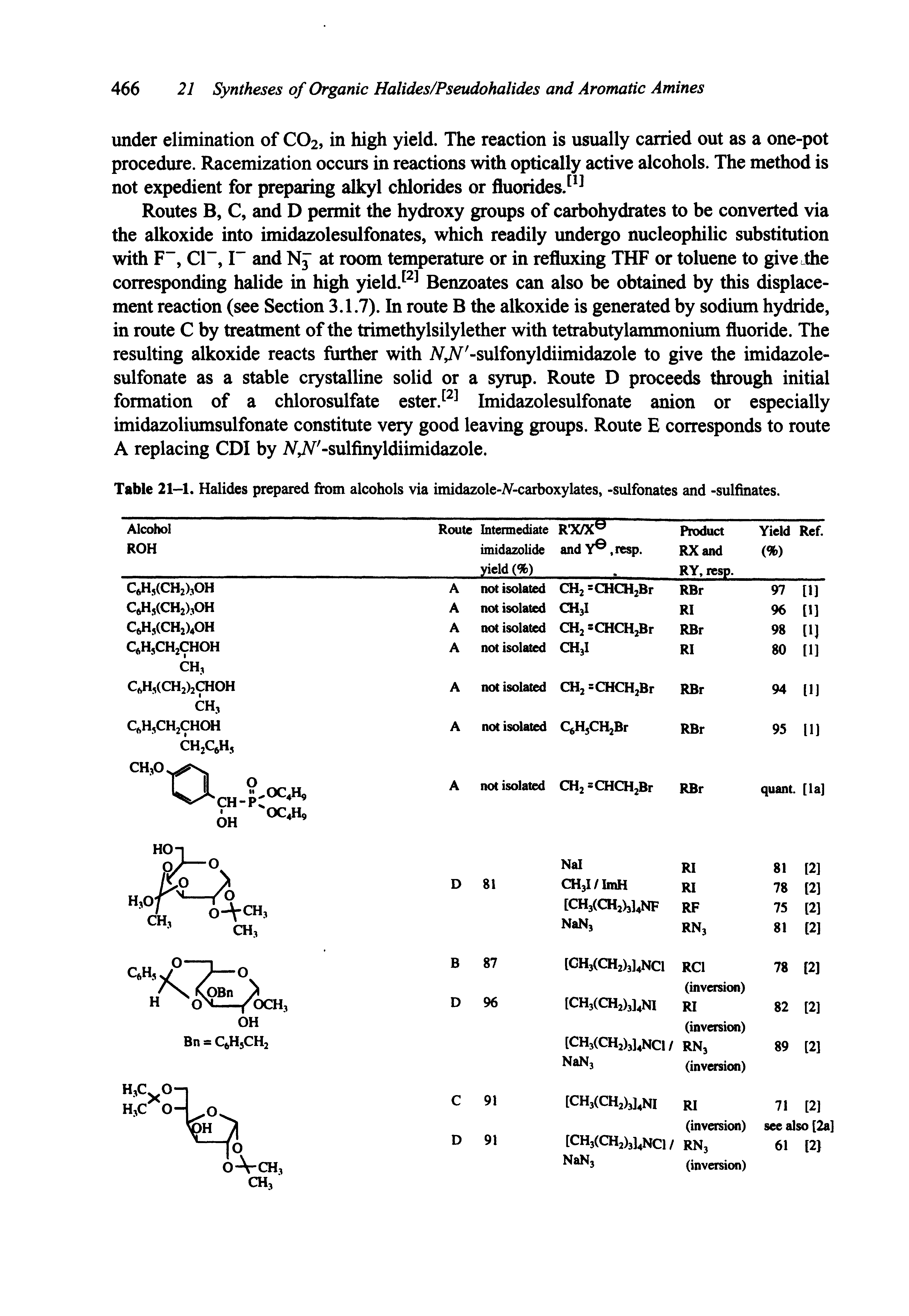 Table 21-1. Halides prepared from alcohols via imidazole-V-carboxylates, -sulfonates and -sulfinates.