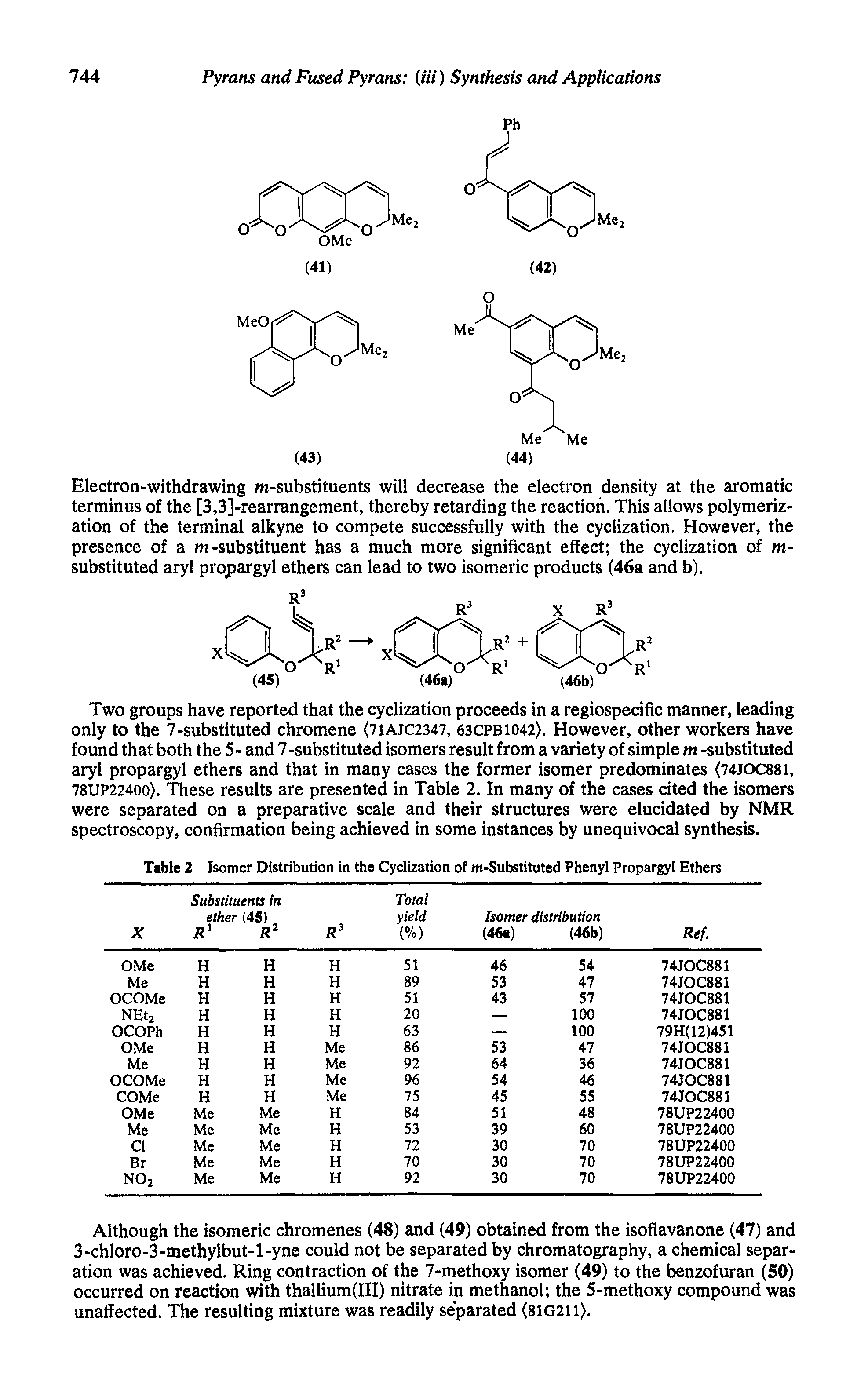 Table 2 Isomer Distribution in the Cyclization of m-Substituted Phenyl Propargyl Ethers...