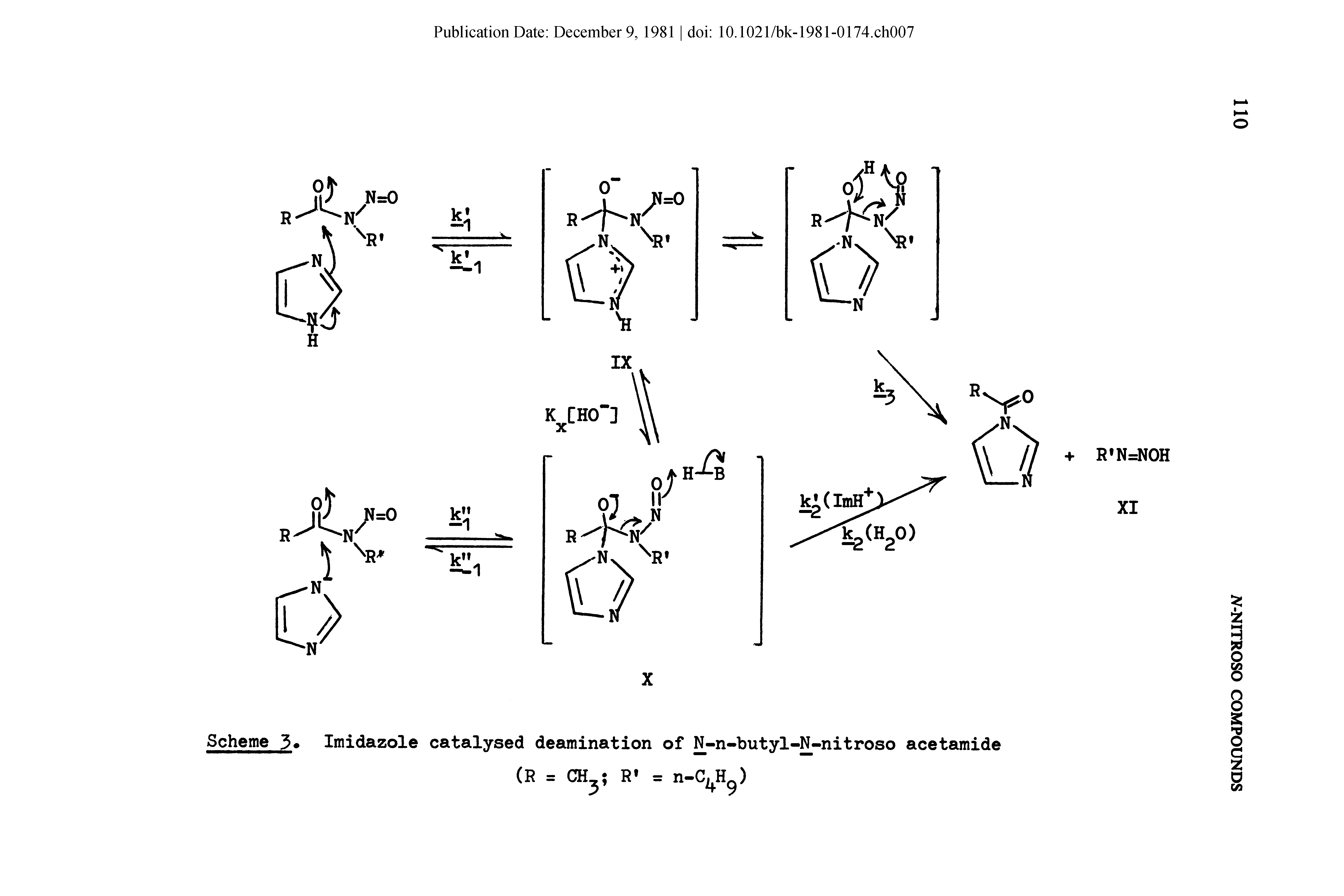 Scheme 3 Imidazole catalysed deamination of N-n-butyl-N-nitroso acetamide...