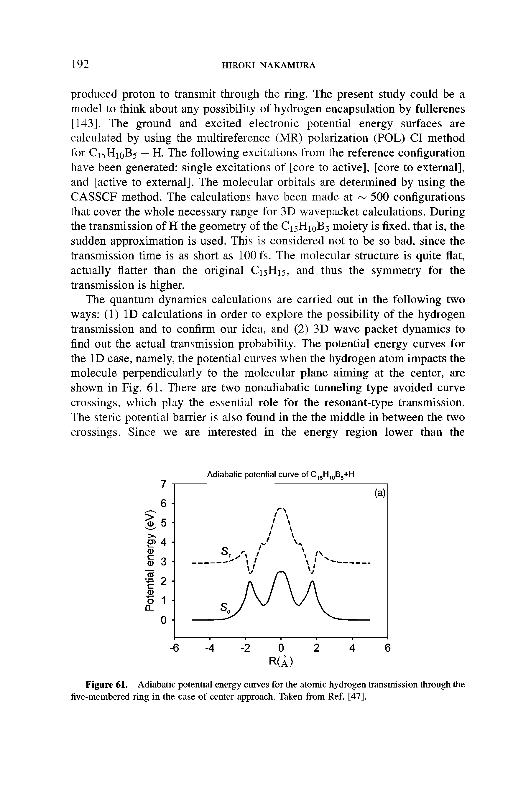 Figure 61. Adiabatic potential energy curves for the atomic hydrogen transmission through the five-membered ring in the case of center approach. Taken from Ref. [47].