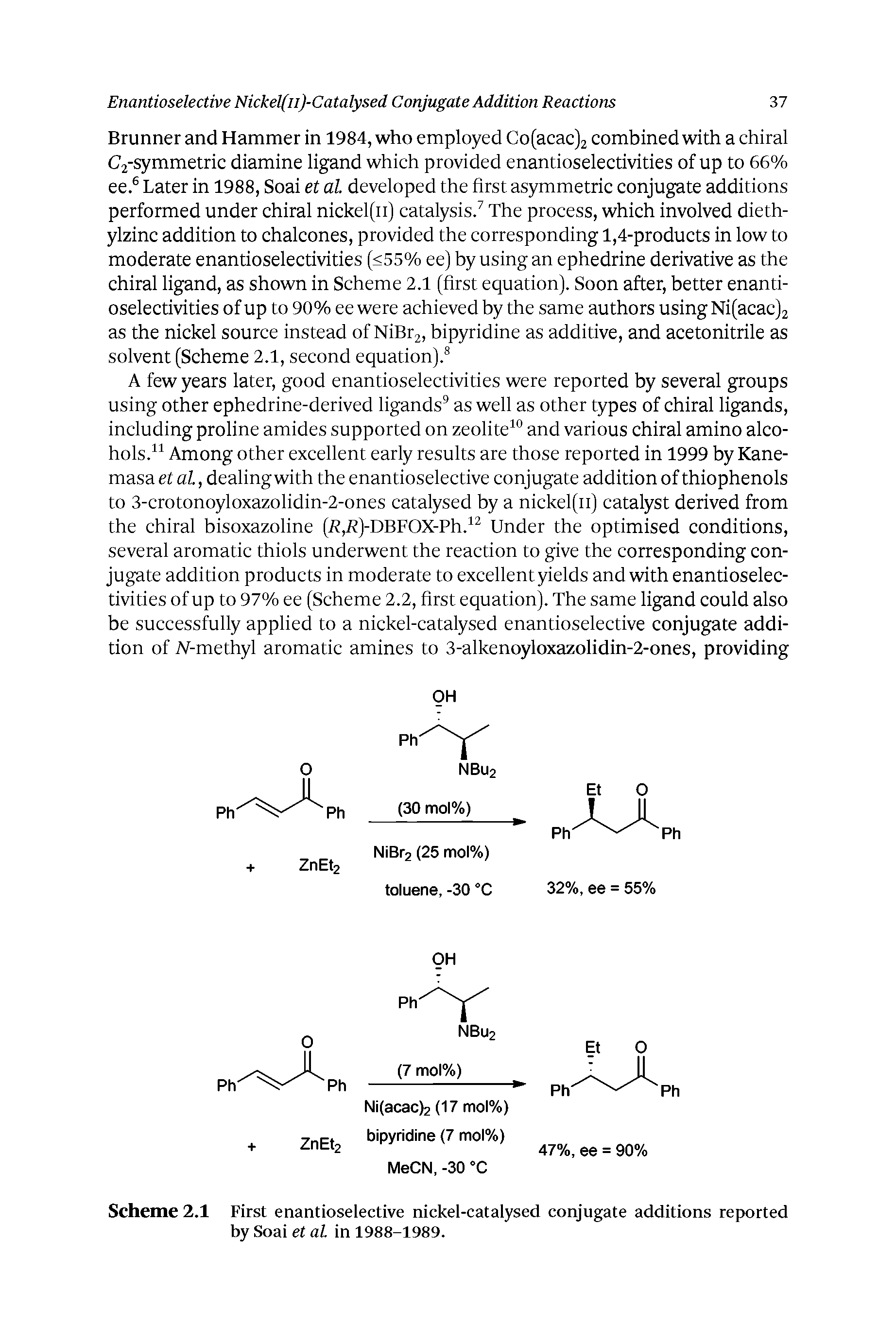 Scheme 2.1 First enantioselective nickel-catalysed conjugate additions reported by Soai et aL in 1988-1989.
