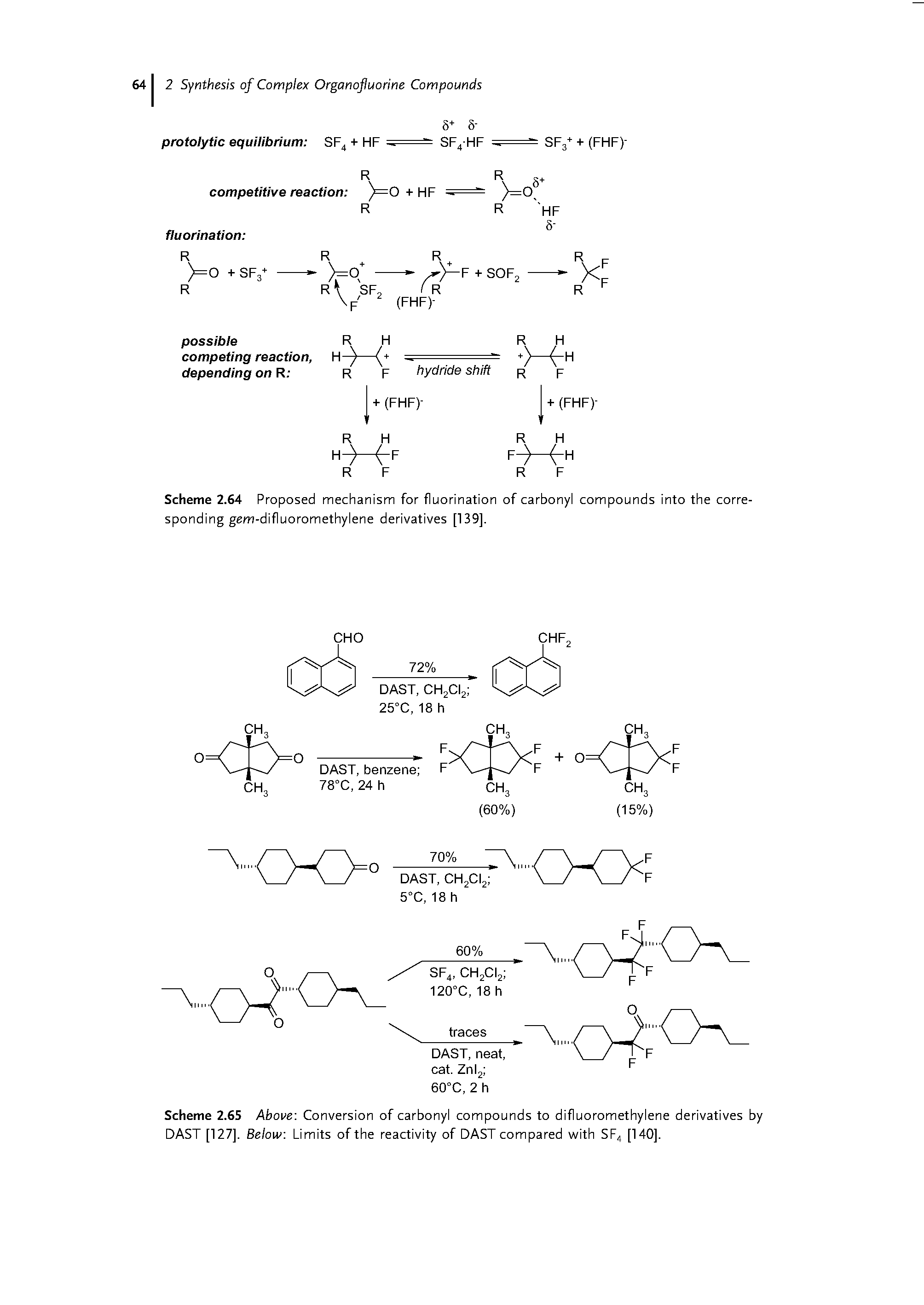 Scheme 2.65 Aboi e Conversion of carbonyl compounds to difluoromethylene derivatives by DAST [127]. Be/ow Limits of the reactivity of DAST compared with SF4 [140].