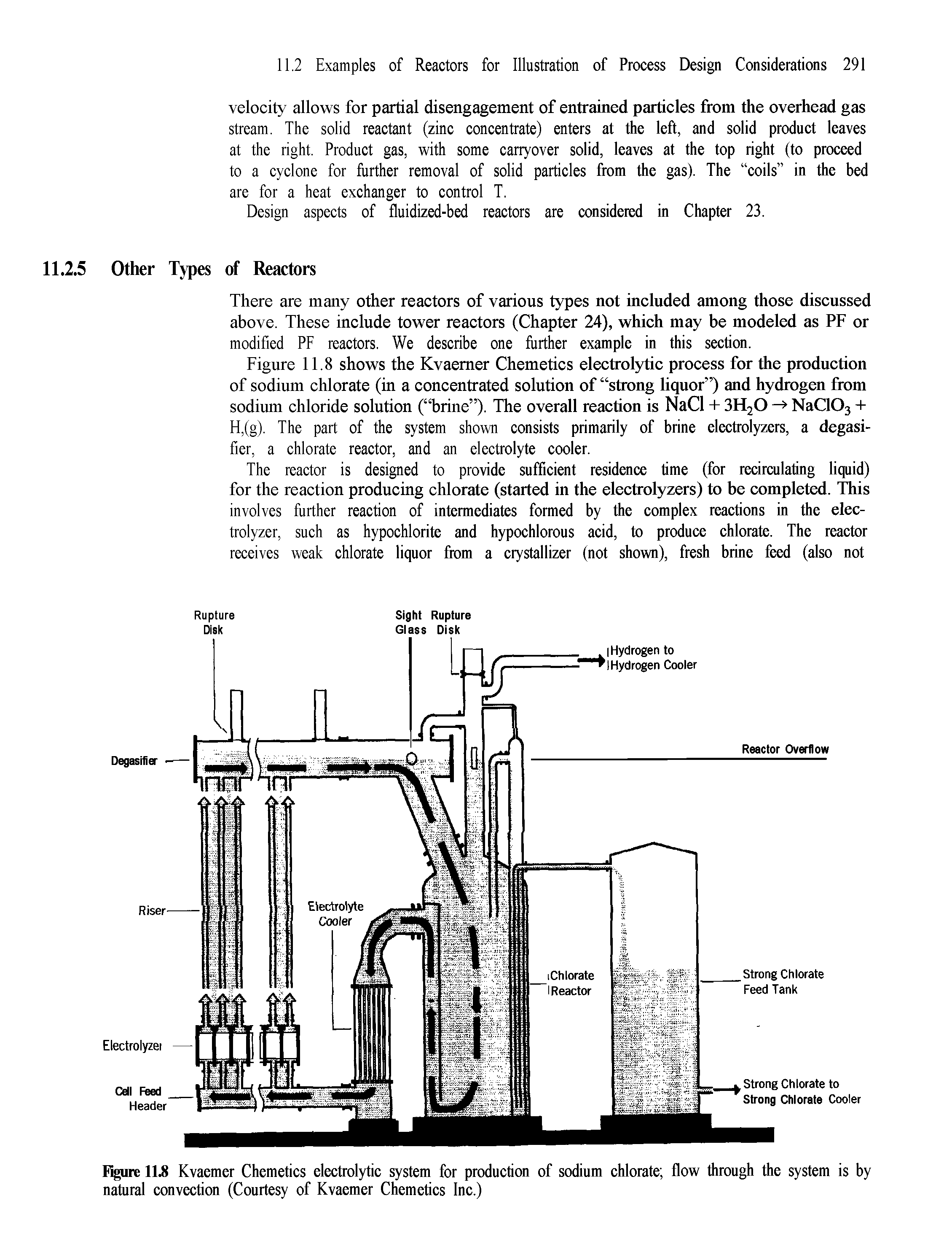 Figure 11.8 Kvaemer Chemetics electrolytic system for production of sodium chlorate flow through the system is by natural convection (Courtesy of Kvaemer Chemetics Inc.)...