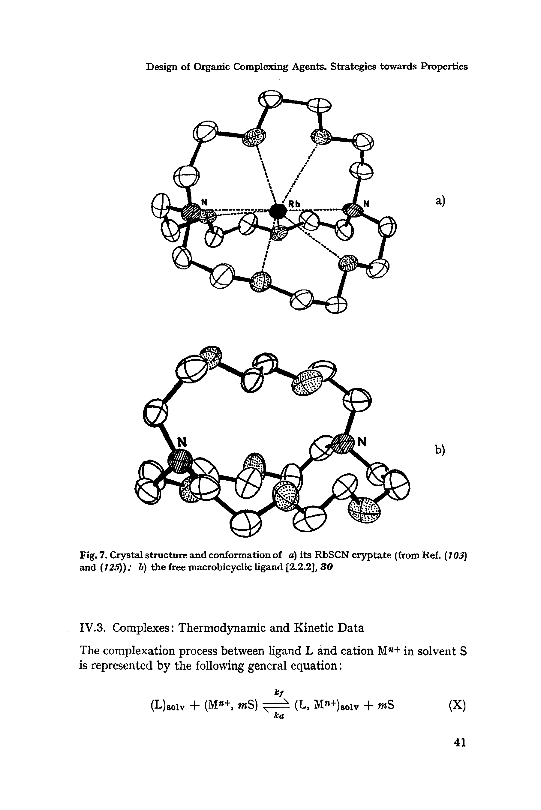 Fig. 7. Crystal structure and conformation of a) its RbSCN cryptate (from Ref. (103) and (125)) b) the free macrobicyclic ligand [2.2.2], 30...