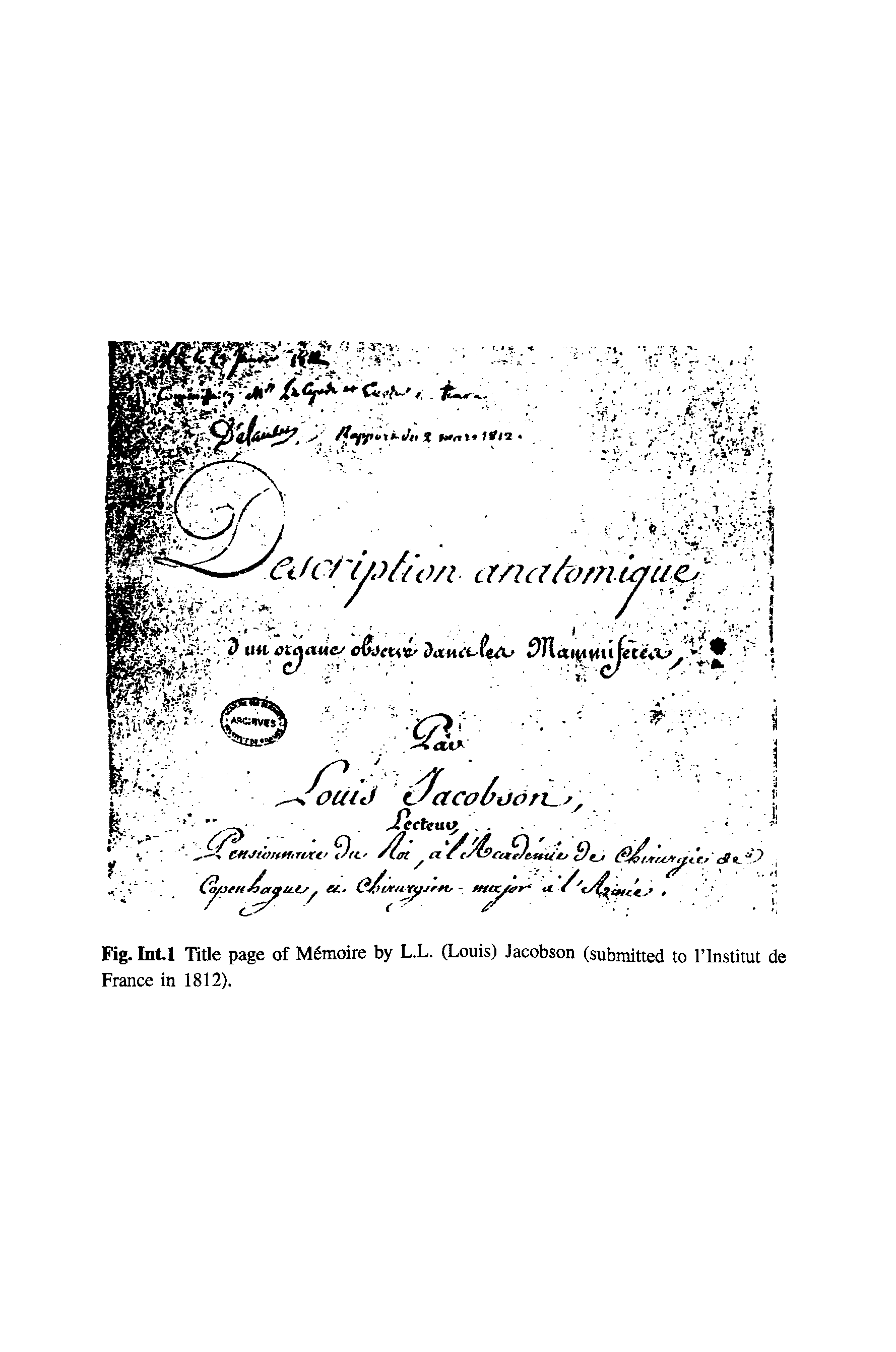 Fig. Inti Title page of Memoire by L.L. (Louis) Jacobson (submitted to lTnstitut de France in 1812).