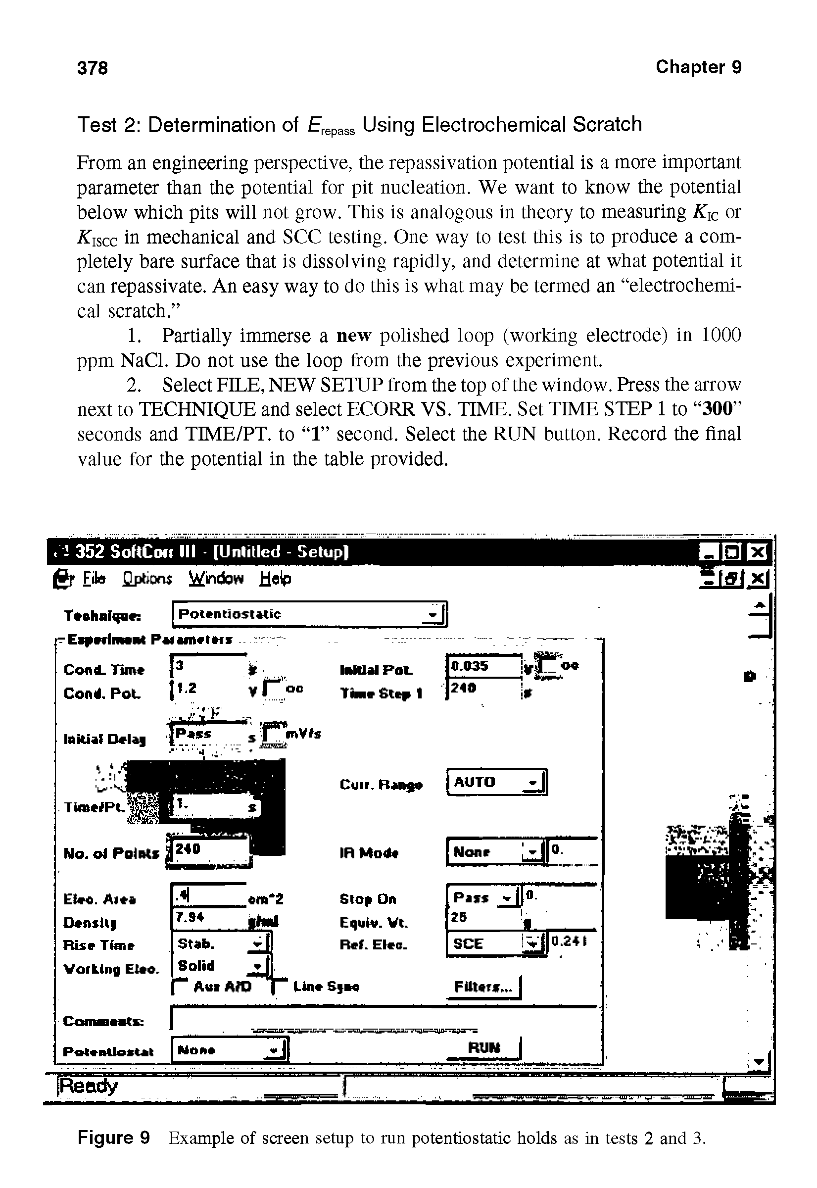 Figure 9 Example of screen setup to run potentiostatic holds as in tests 2 and 3.