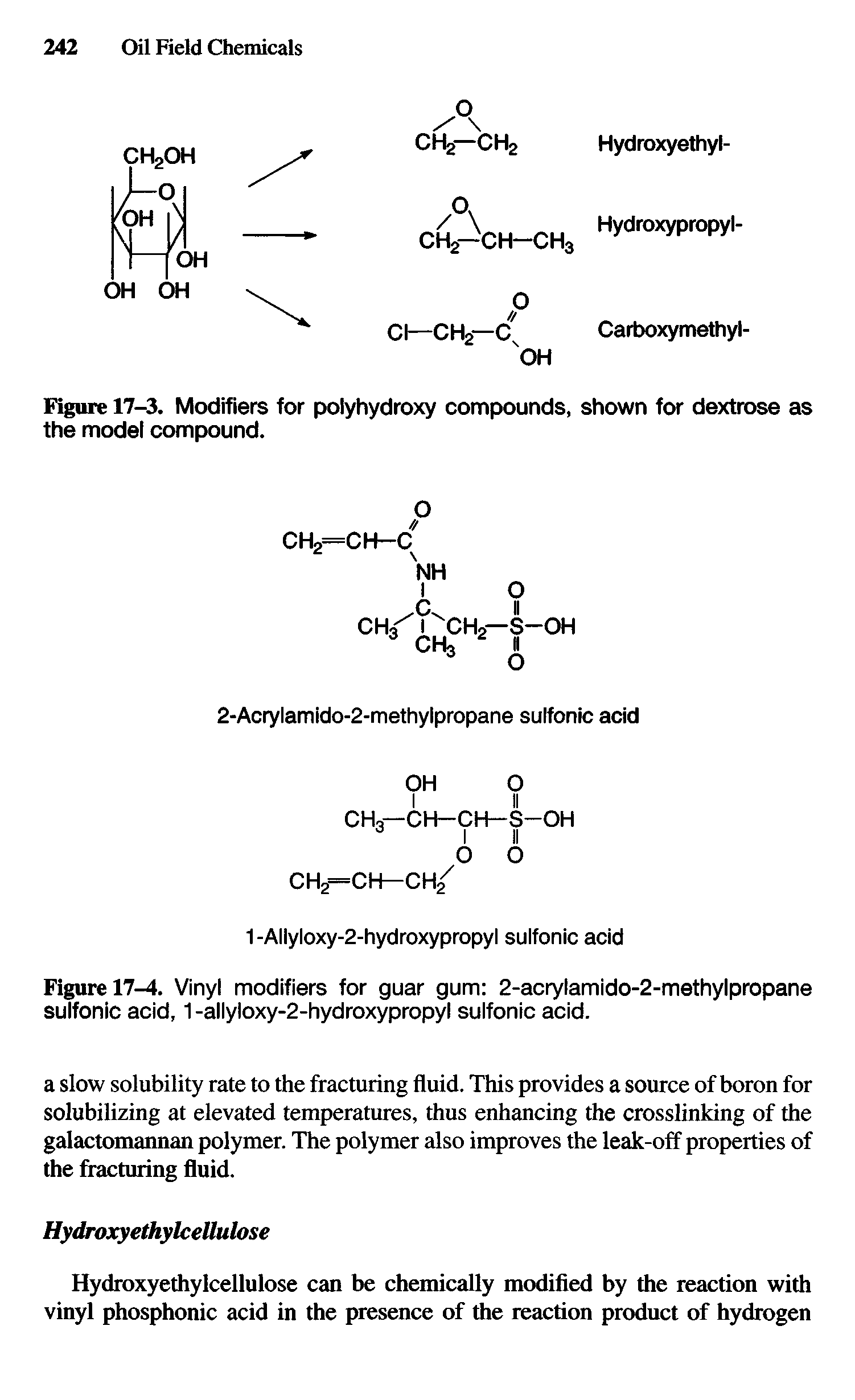 Figure 17-4. Vinyl modifiers for guar gum 2-acrylamido-2-methylpropane sulfonic acid, 1 -allyloxy-2-hydroxypropyl sulfonic acid.