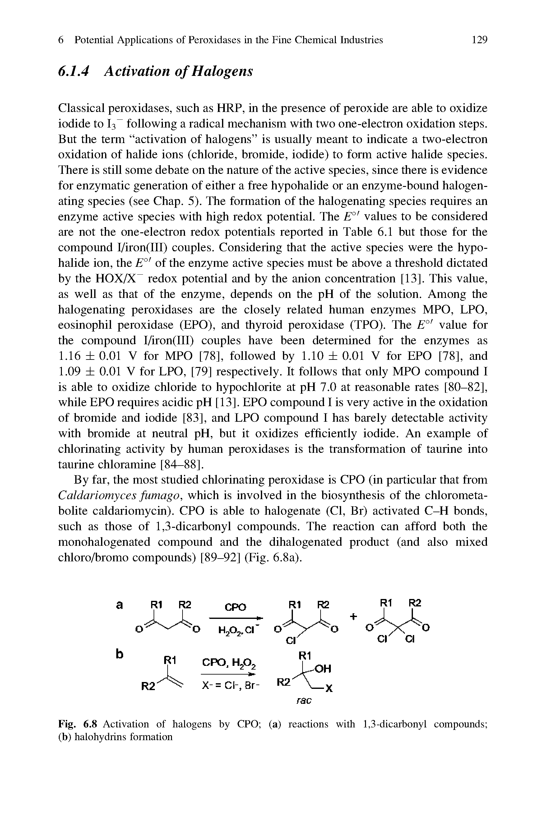Fig. 6.8 Activation of halogens by CPO (a) reactions with 1,3-dicarbonyl compounds (b) halohydrins formation...