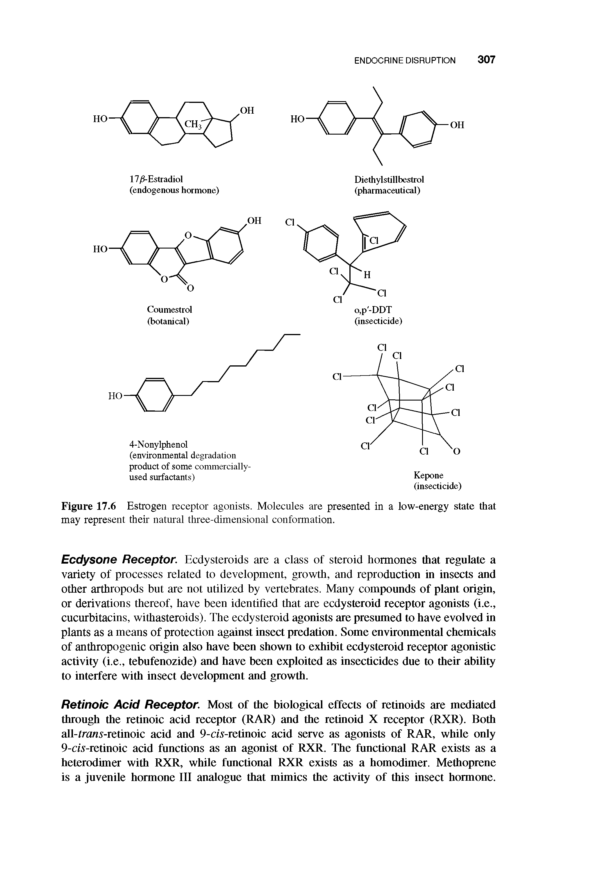 Figure 17.6 Estrogen receptor agonists. Molecules are presented in a low-energy state that may represent their natural three-dimensional conformation.