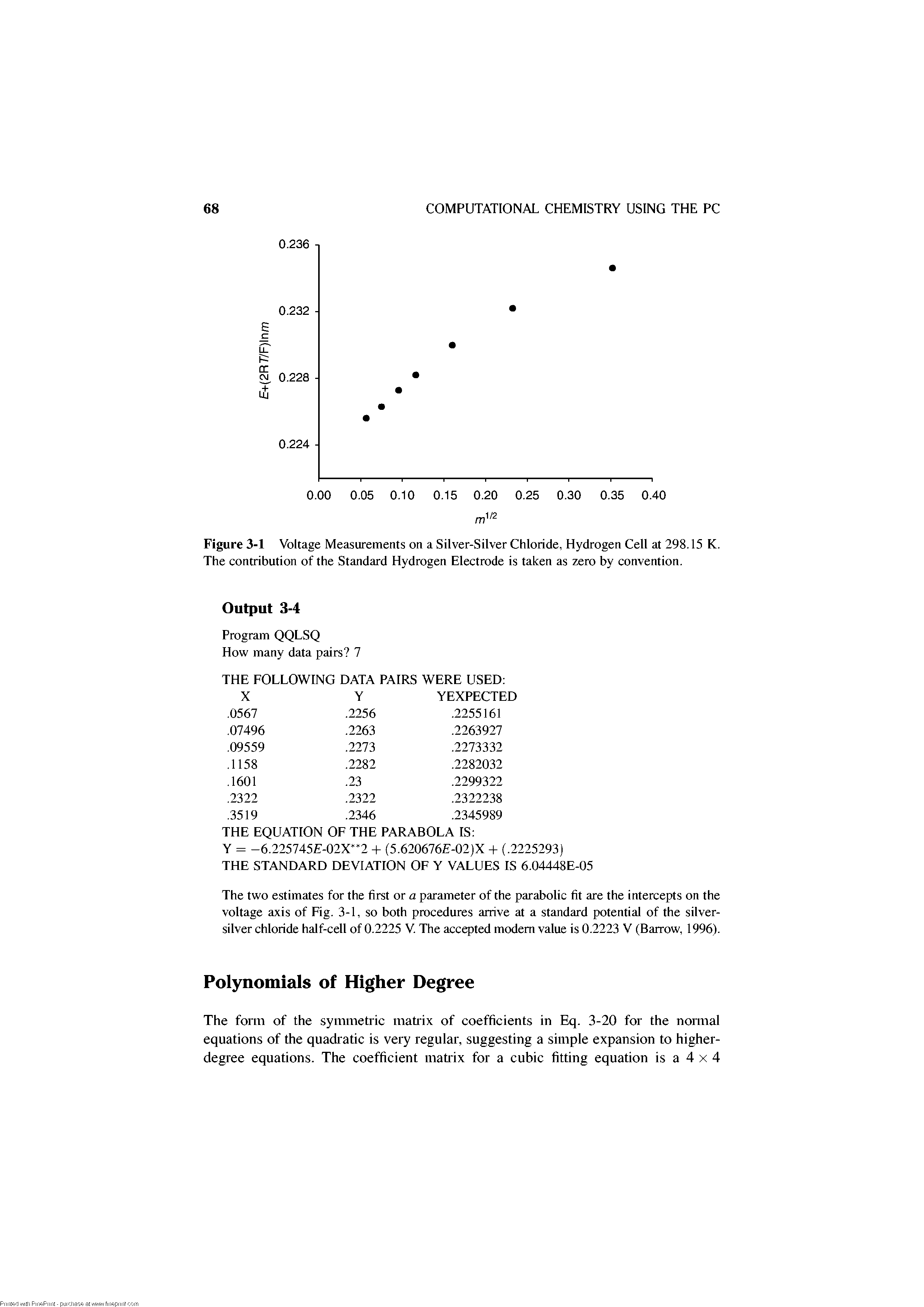 Figure 3-1 Voltage Measurements on a Silver-Silver Chloride, Hydrogen Cell at 298.15 K. The contribution of the Standard Hydrogen Electrode is taken as zero by convention.