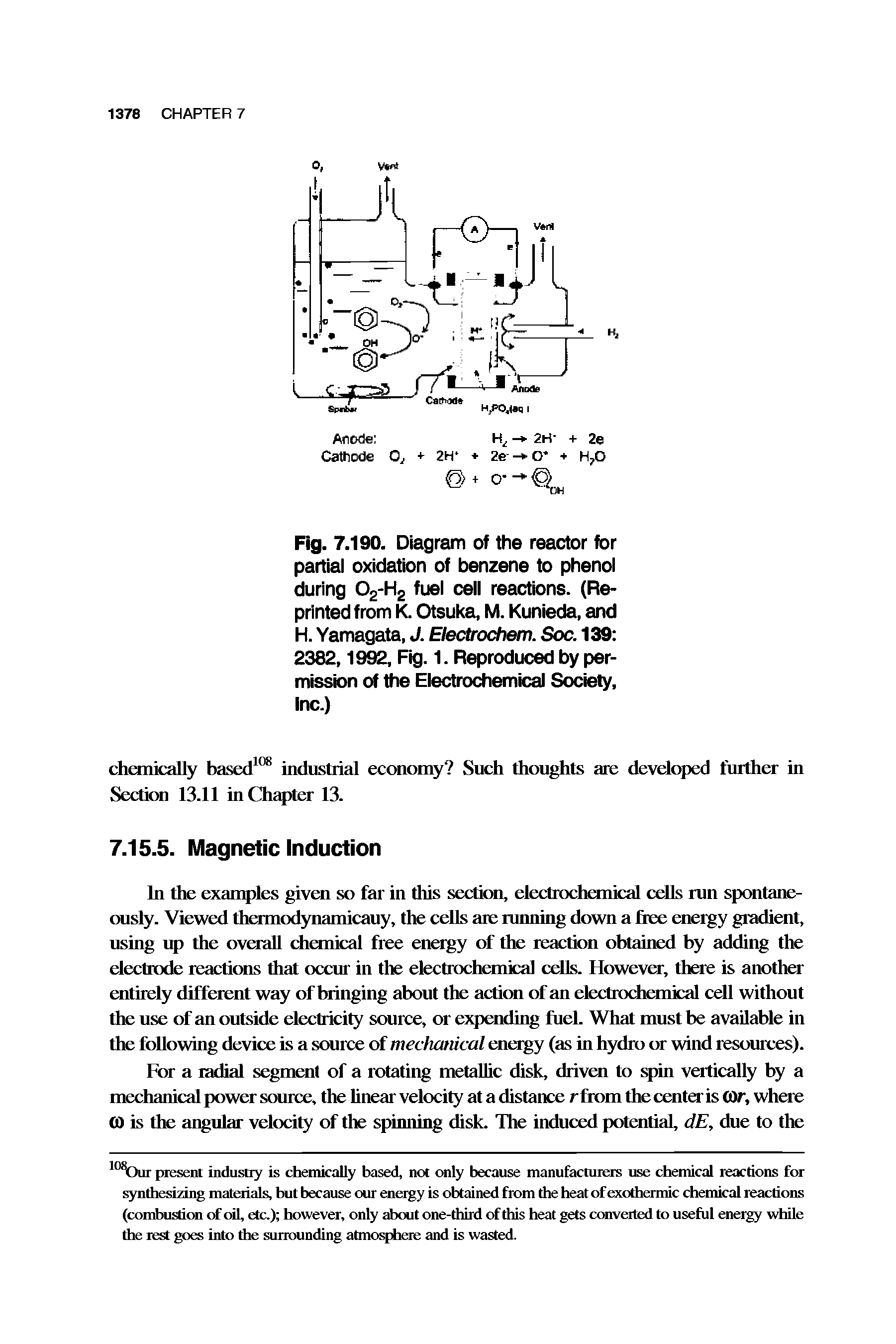 Fig. 7.190. Diagram of the reactor for partial oxidation of benzene to phenol during 02-H2 fuel cell reactions. (Reprinted from K. Otsuka, M. Kunieda, and H. Yamagata, J. Electrochem. Soc. 139 2382,1992, Fig. 1. Reproduced by permission of the Electrochemical Society, Inc.)...
