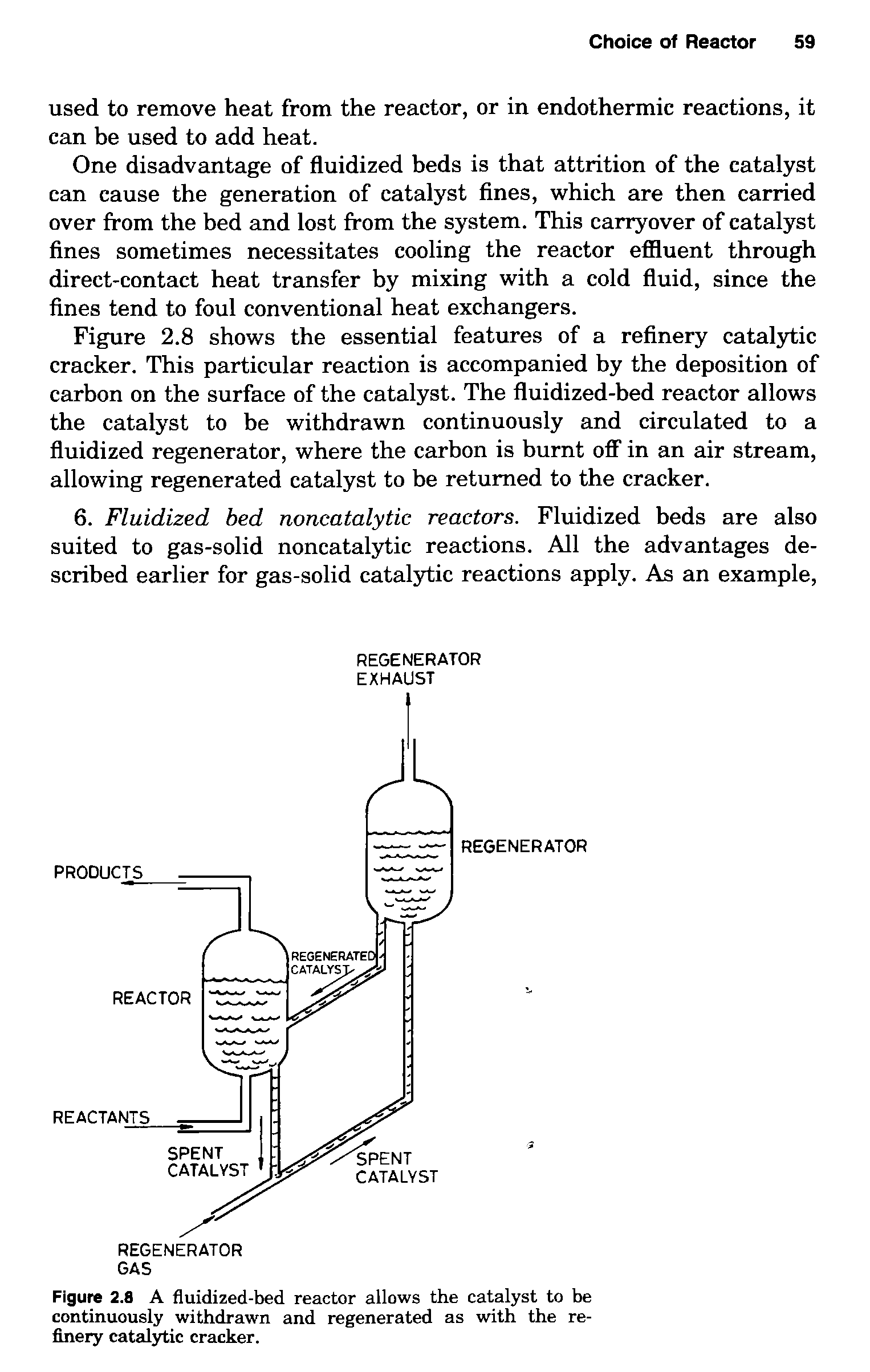 Figure 2.8 A fluidized-bed reactor allows the catalyst to be continuously withdrawn and regenerated as with the refinery catalytic cracker.