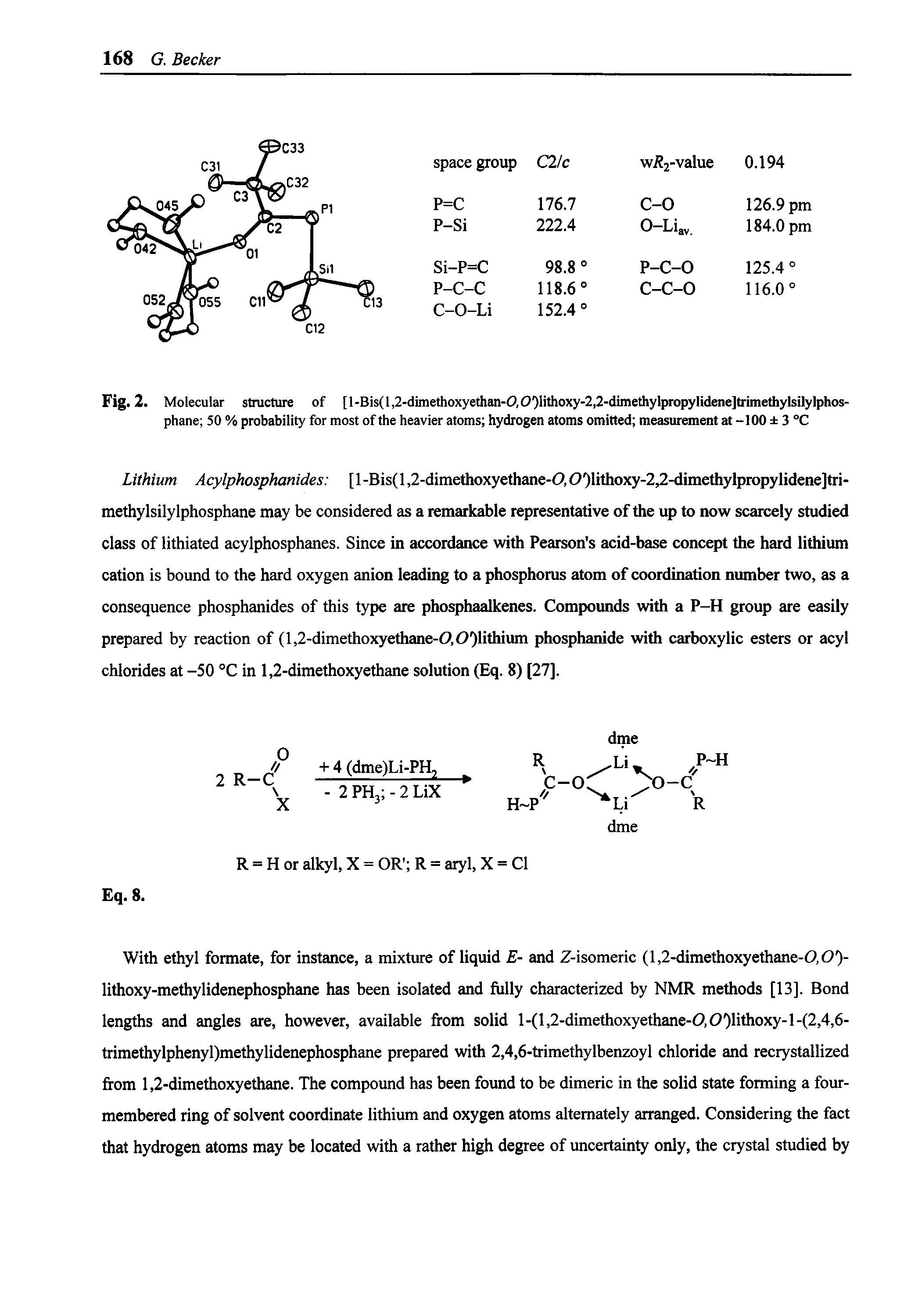 Fig. 2. Molecular structure of [l-Bis(l,2-dimethoxyethan-0,0 )lithoxy-2,2-dimethylpropylidene]trimethylsilylphos-phane 50 % probability for most of the heavier atoms hydrogen atoms omitted measurement at -100 3 °C...