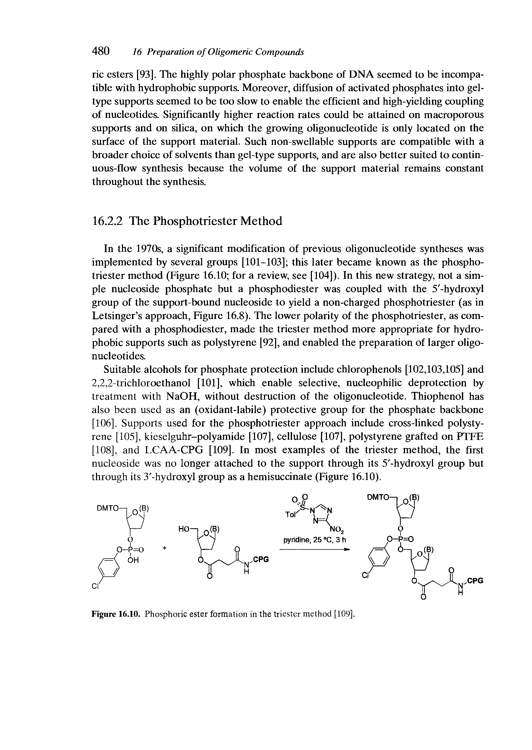 Figure 16.10. Phosphoric ester formation in the triester method [109].
