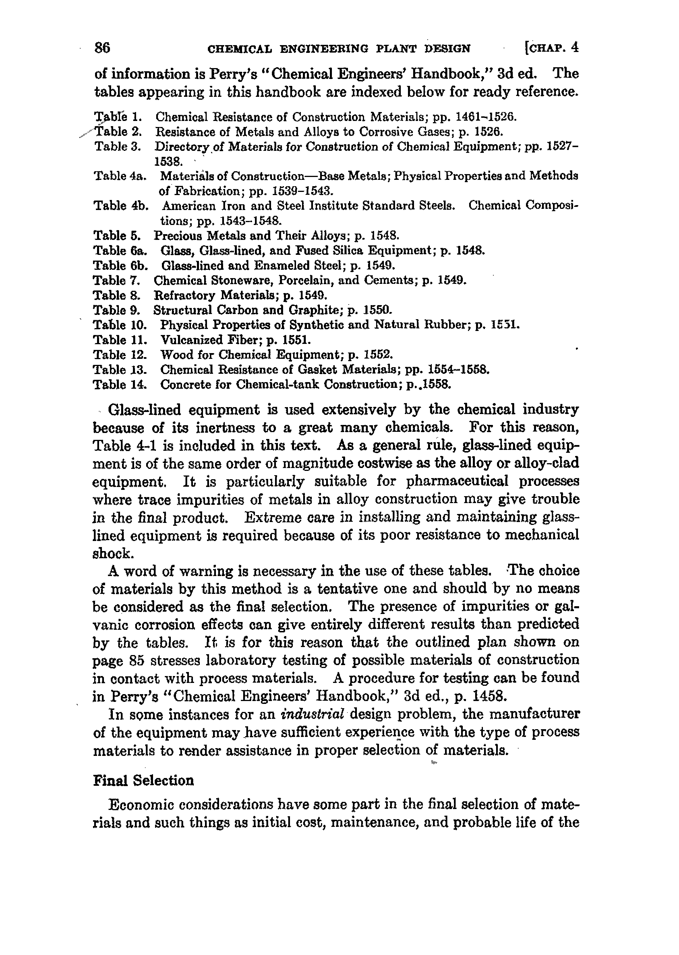 Table 4a. Materials of Construction—Base Metals Physical Properties and Methods of Fabrication pp. 1539-1543.