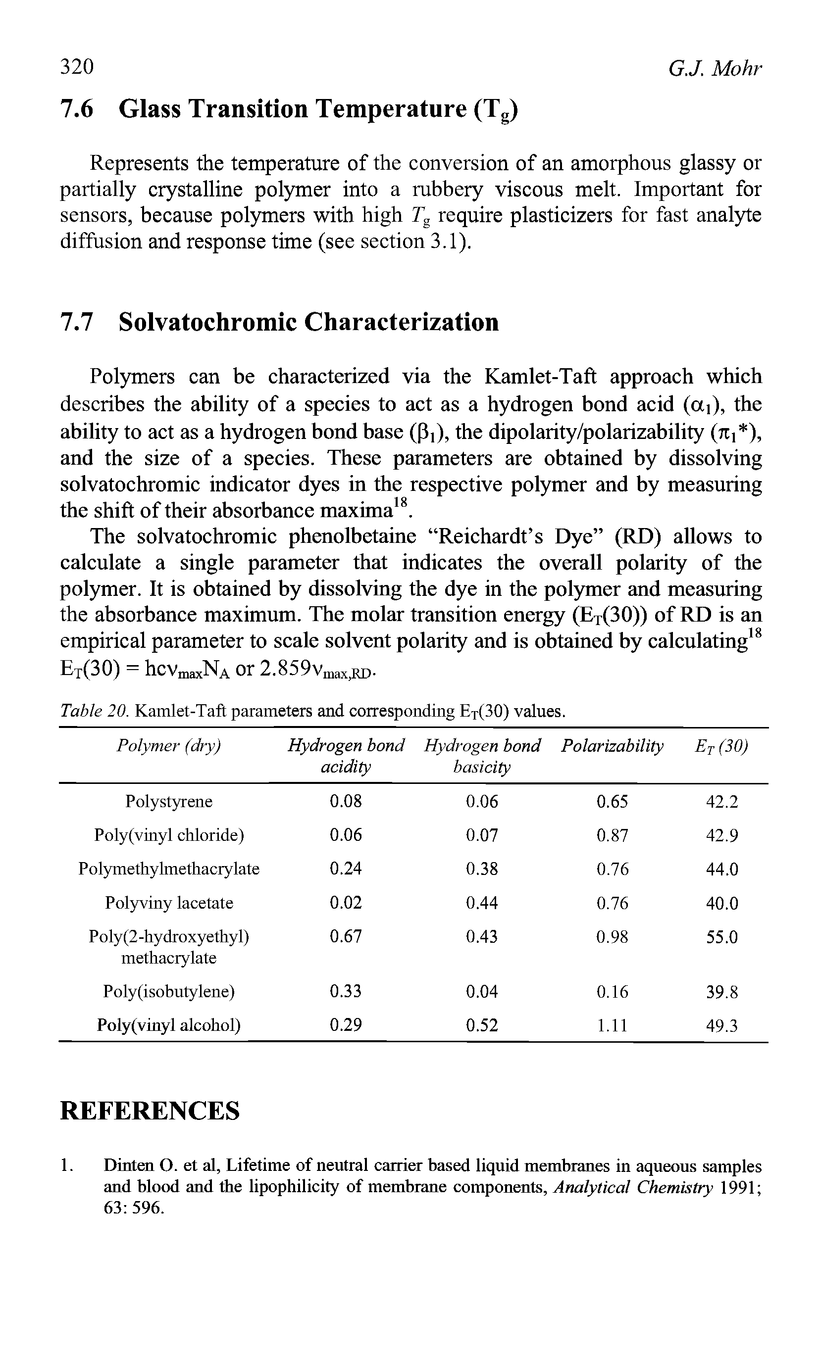 Table 20. Kamlet-Taft parameters and corresponding ET(30) values.