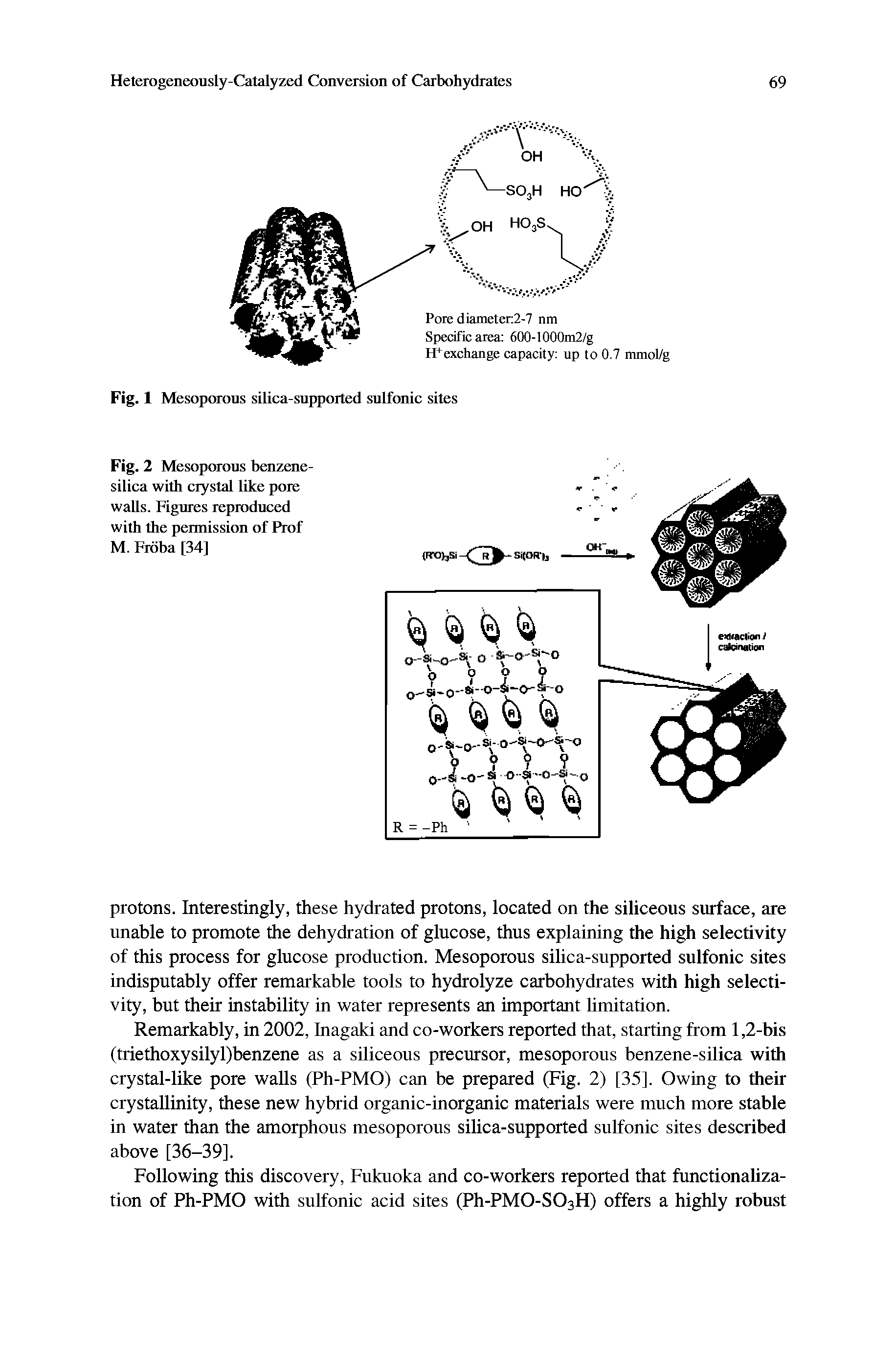 Fig. 2 Mesoporous benzene-silica with crystal like pore walls. Figures reproduced with the permission of Prof M. Froba [34]...